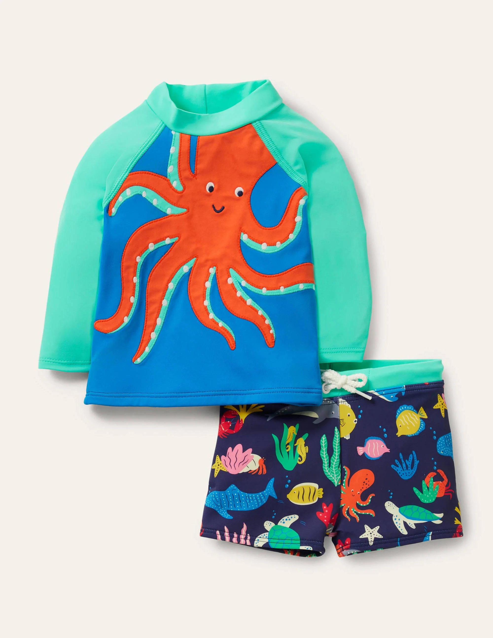 Badeset mit USF-Langarmshirt-Tropisches Grün, Oktopus