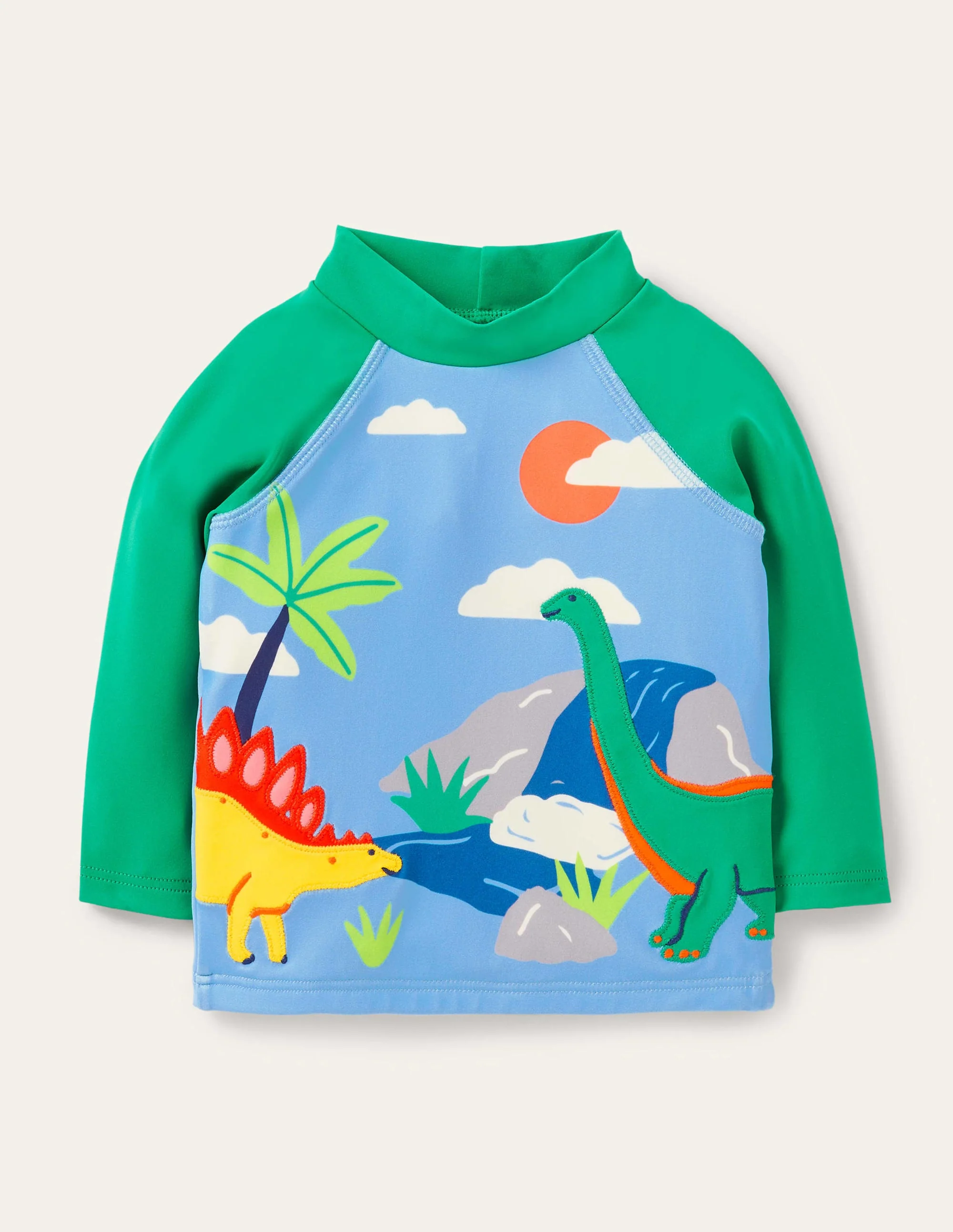 Badeshirt-Surfbrett-Blau, Dinoszene