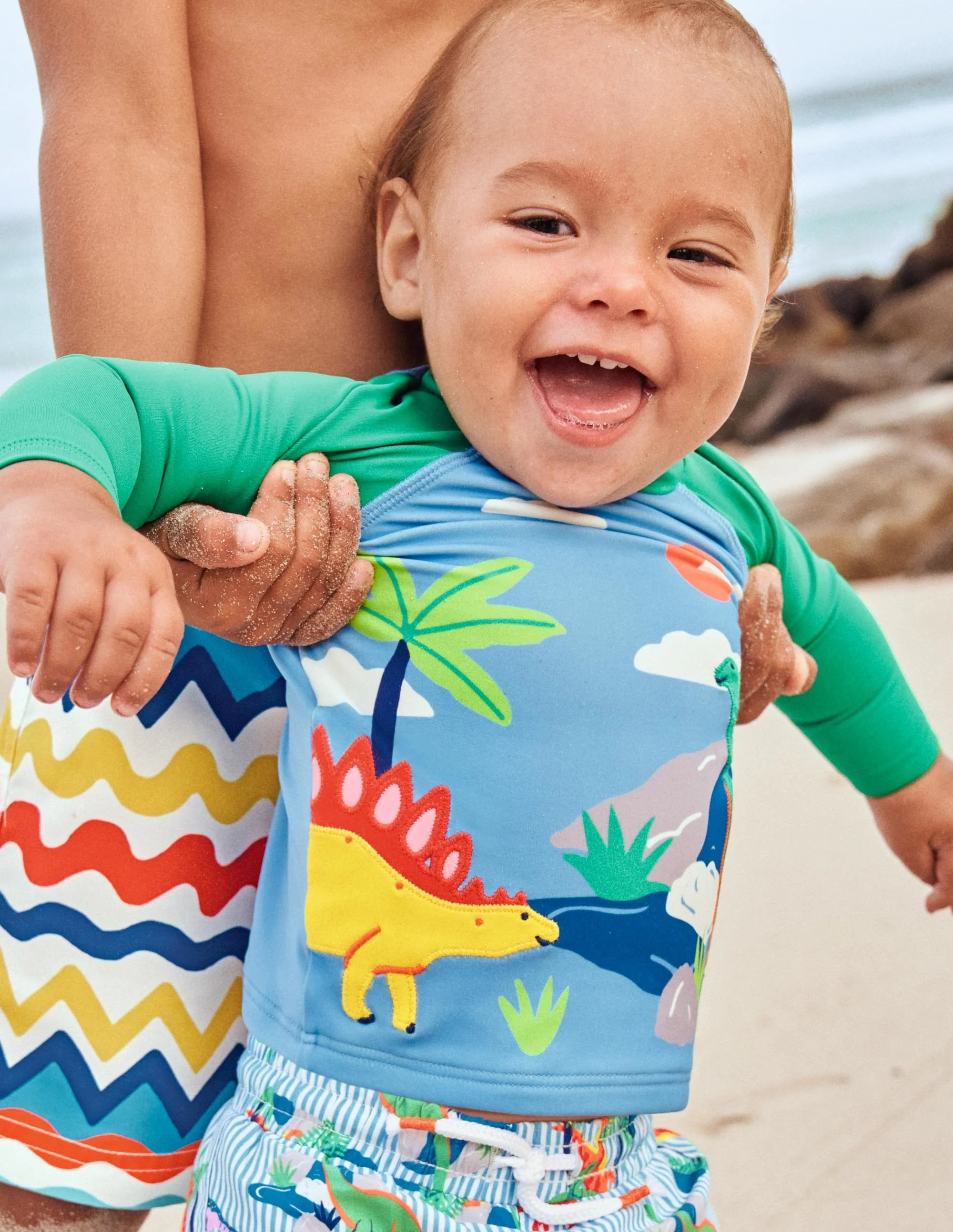 Badeshirt-Surfbrett-Blau, Dinoszene - Image 4