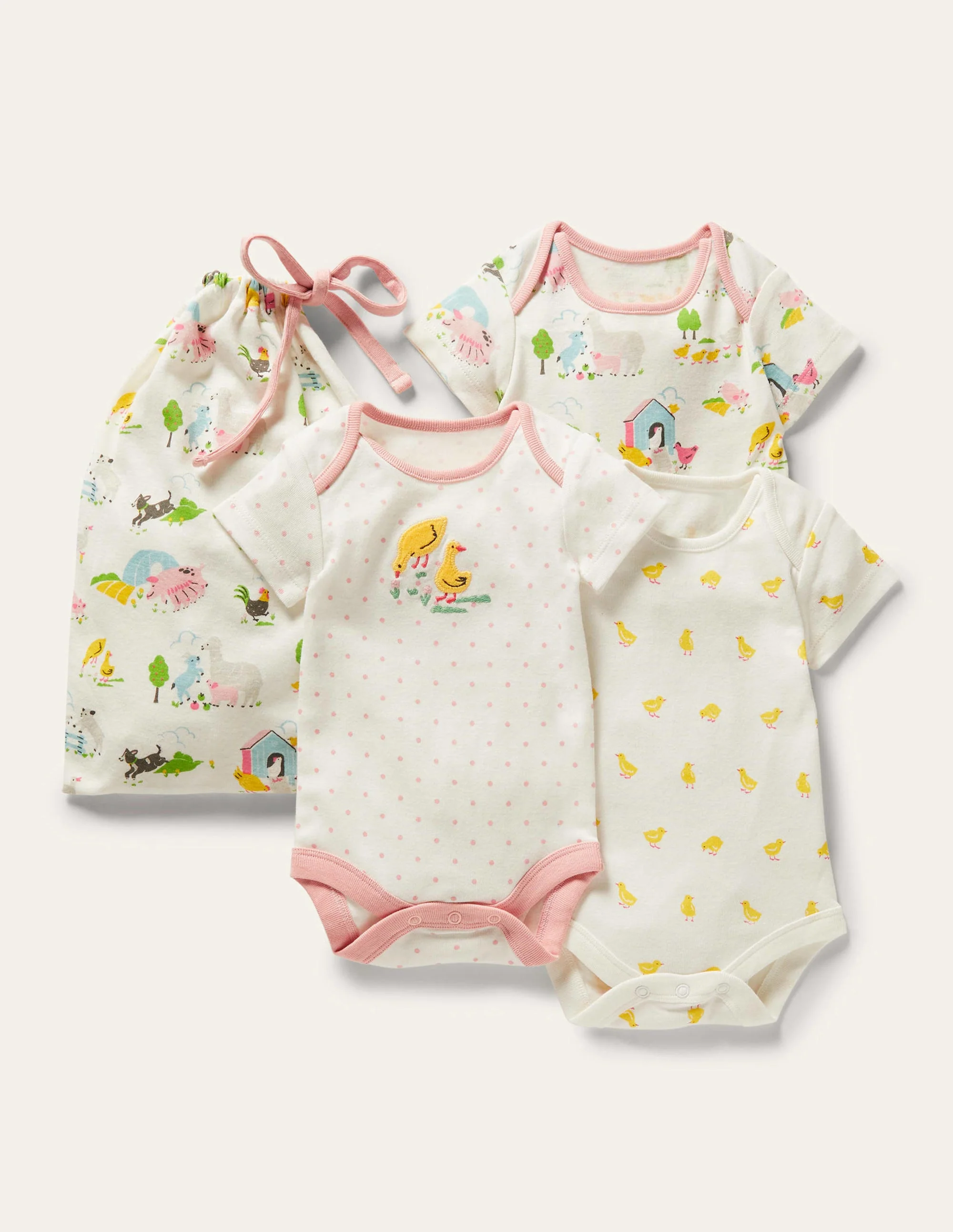 Bauernhof-Bodys aus Biobaumwolle im 3er-Pack-Bunt, Bauernhoffreunde