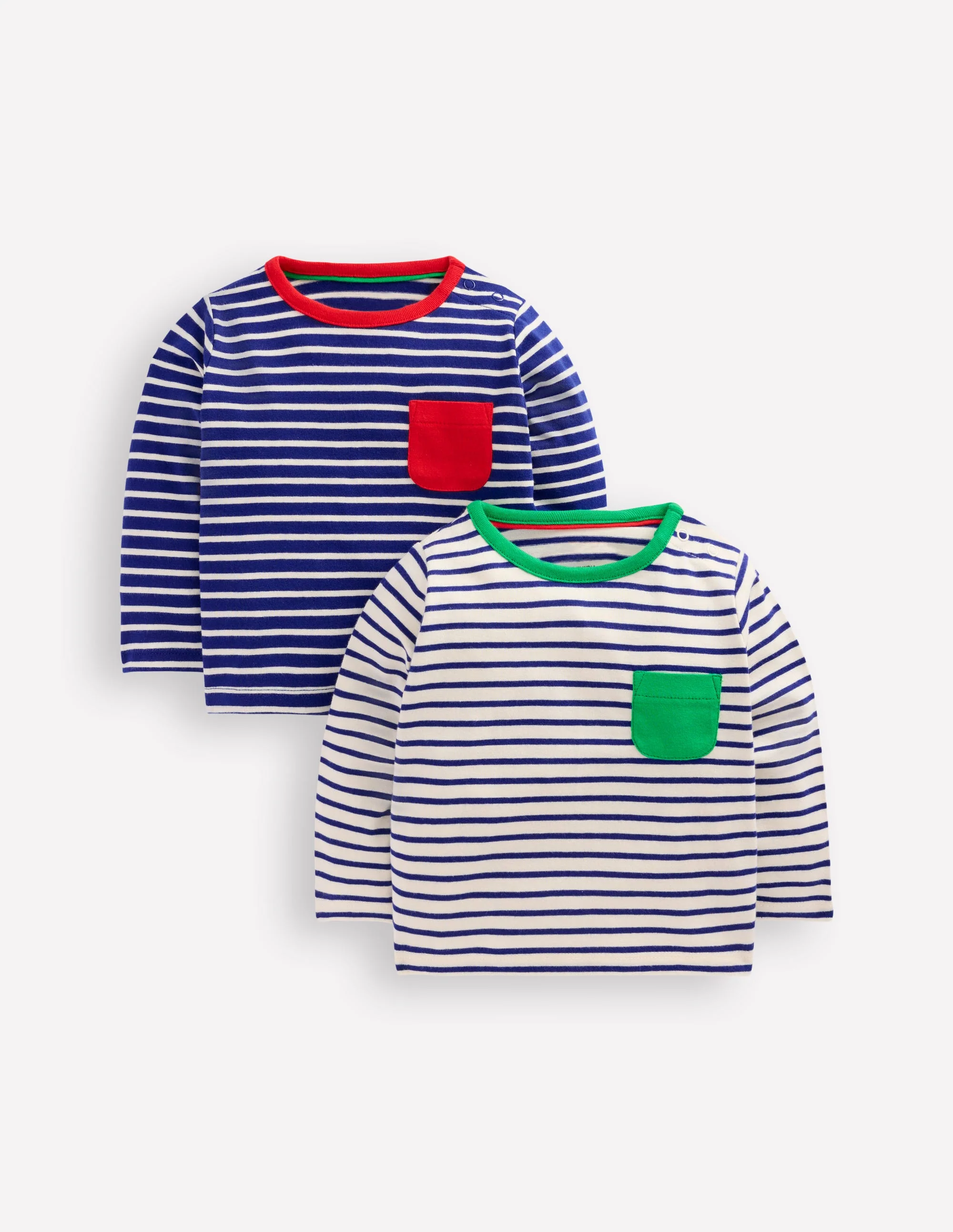 Baumwoll-Langarmshirts im Doppelpack-Blau/Weiß Streifen