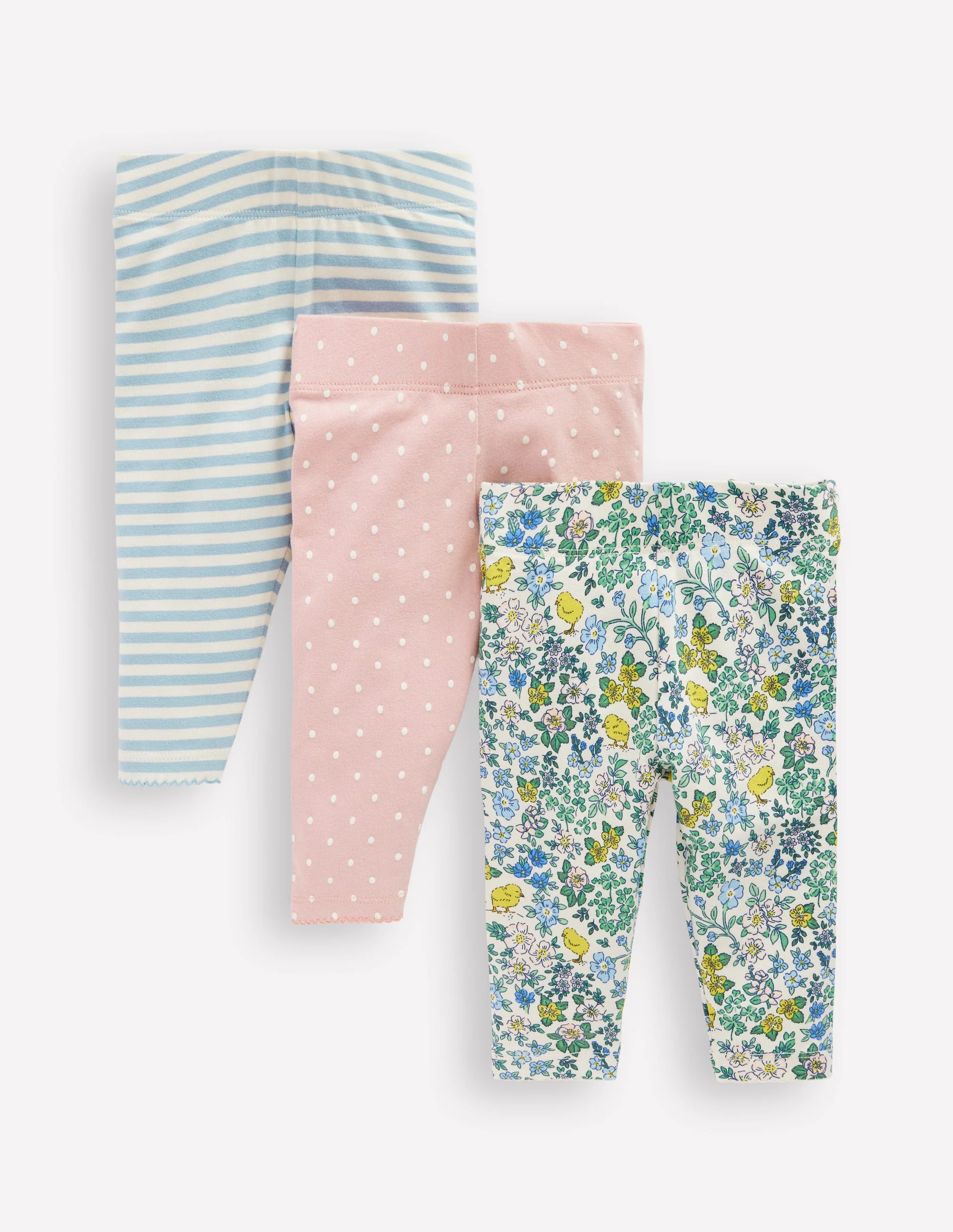 Baumwoll-Leggings im 3er-Pack-Bunt Küken Blumenmuster