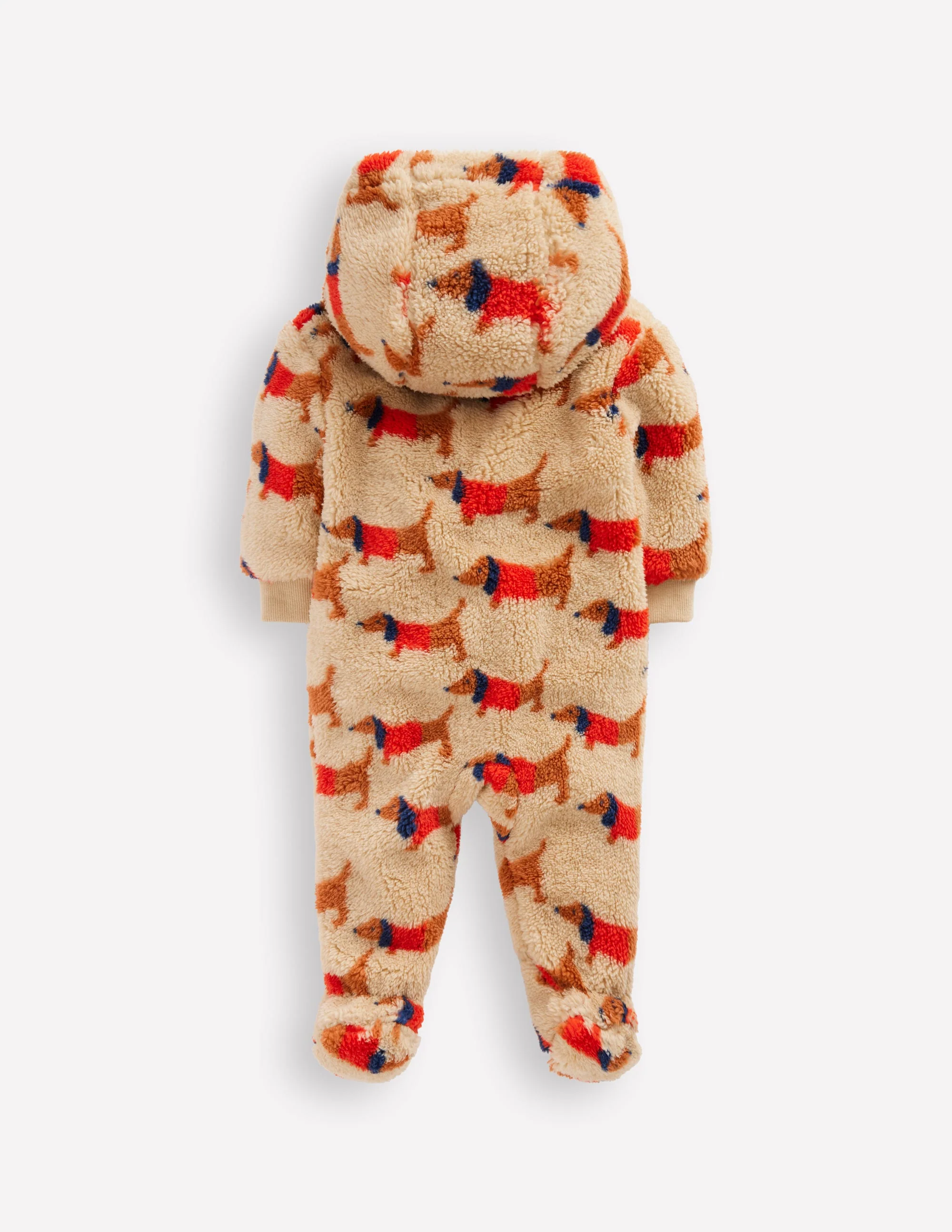Bedruckter Fleece-Overall-Haferbeige/Marsrot Dackel - Image 2
