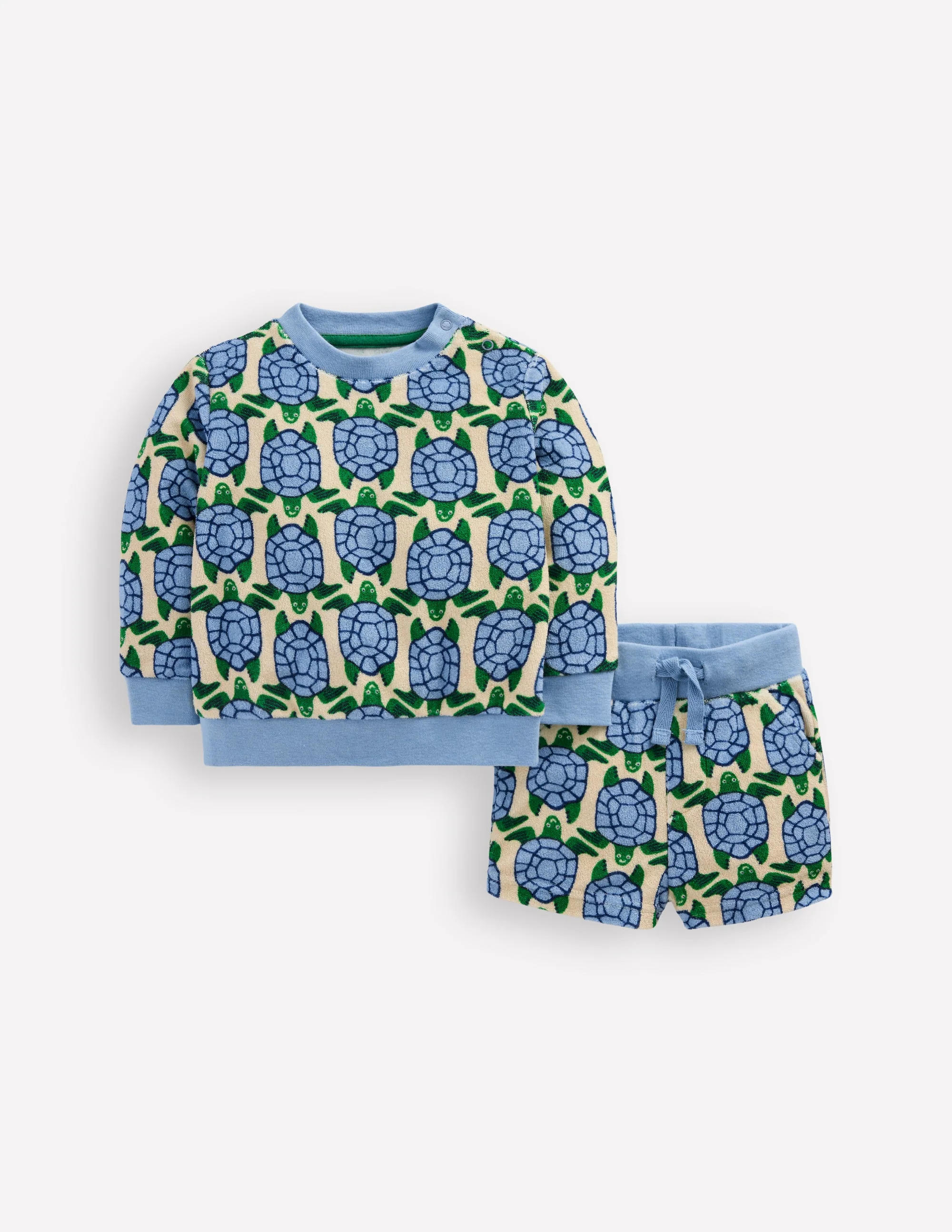 Bedrucktes Frottee-Spielset-Blau Geo Schildkröten
