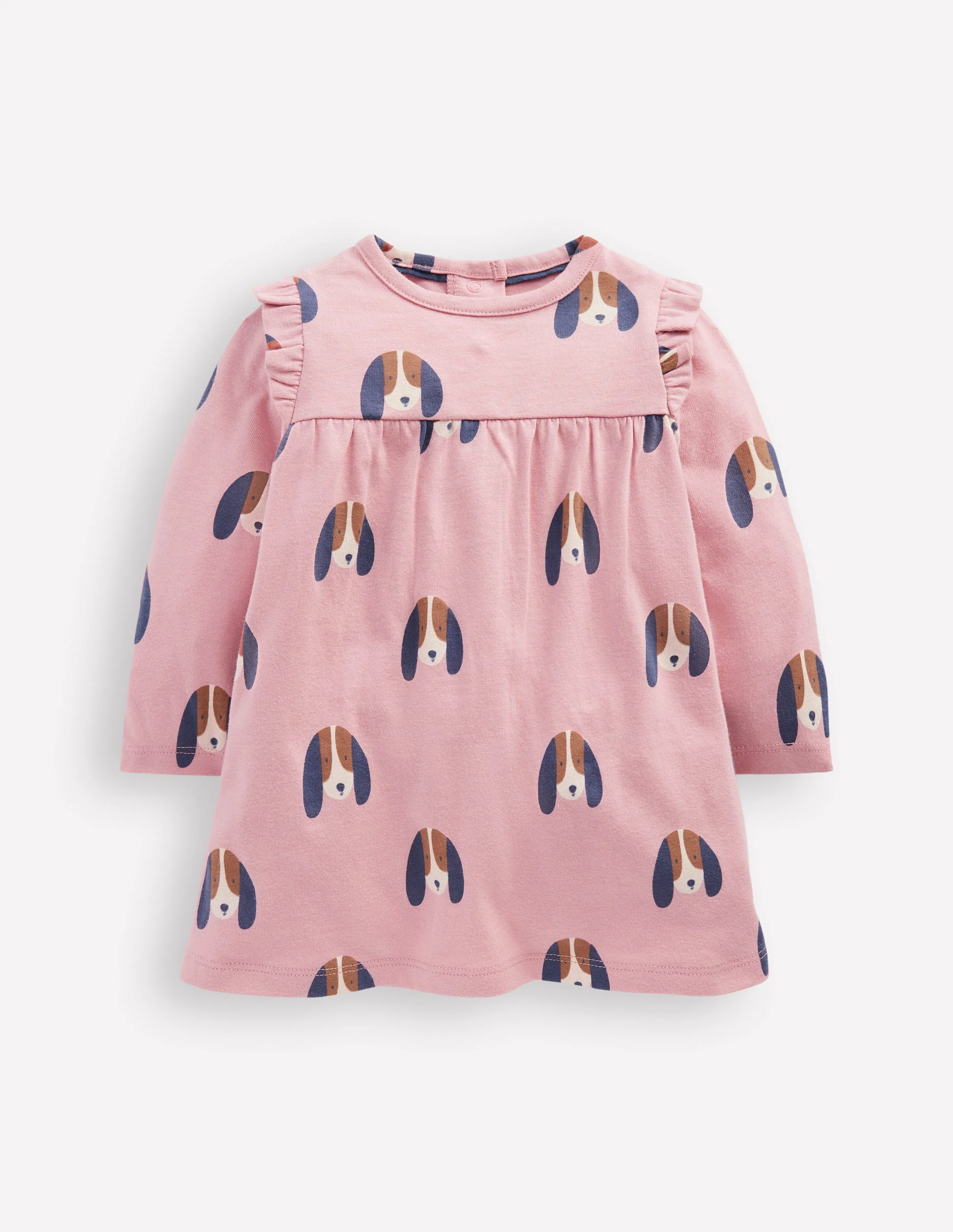 Bedrucktes Jerseykleid-Zuckerwattenrosa Hunde
