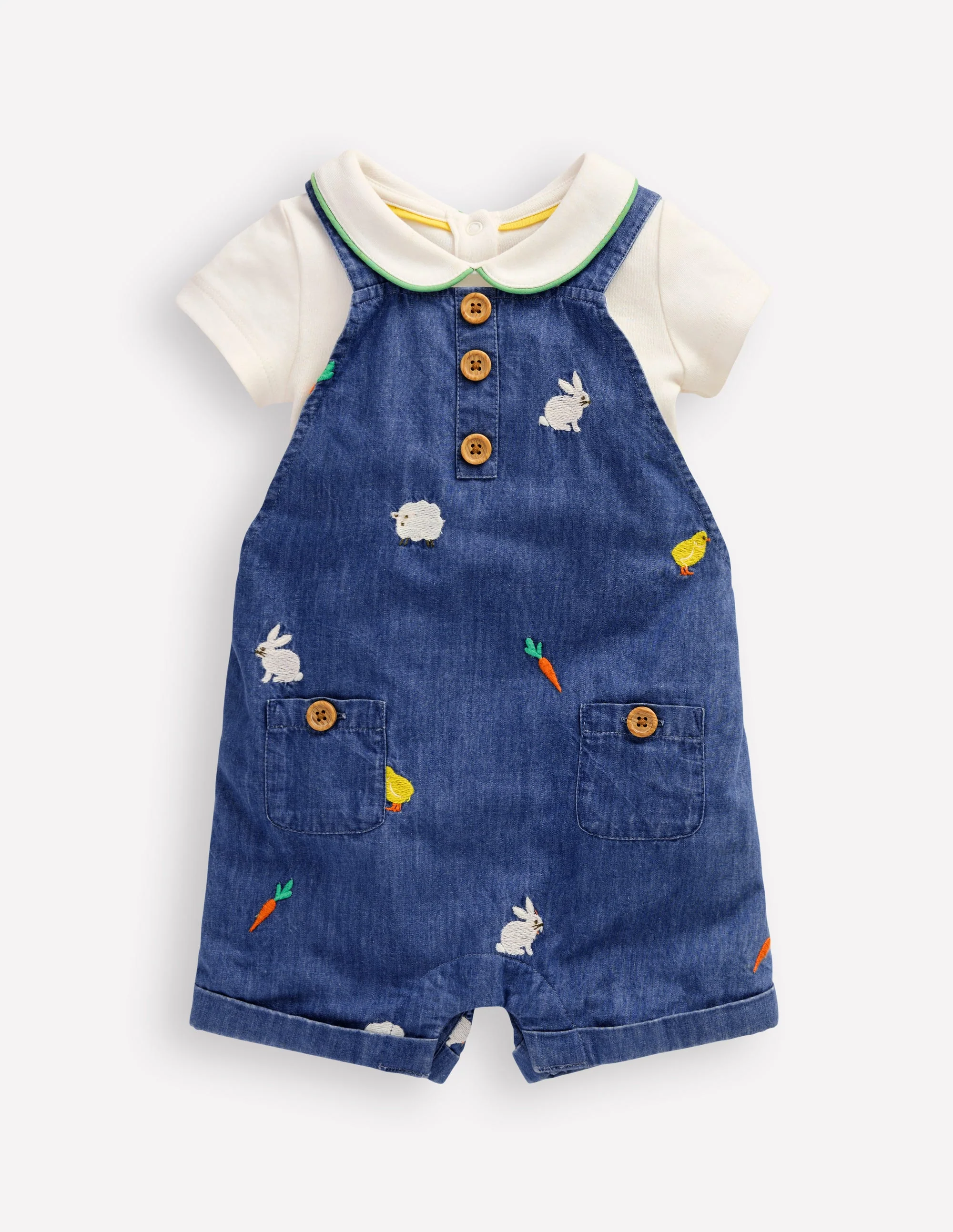 Bestickte Latzhose im Set-Denim Osterstickerei