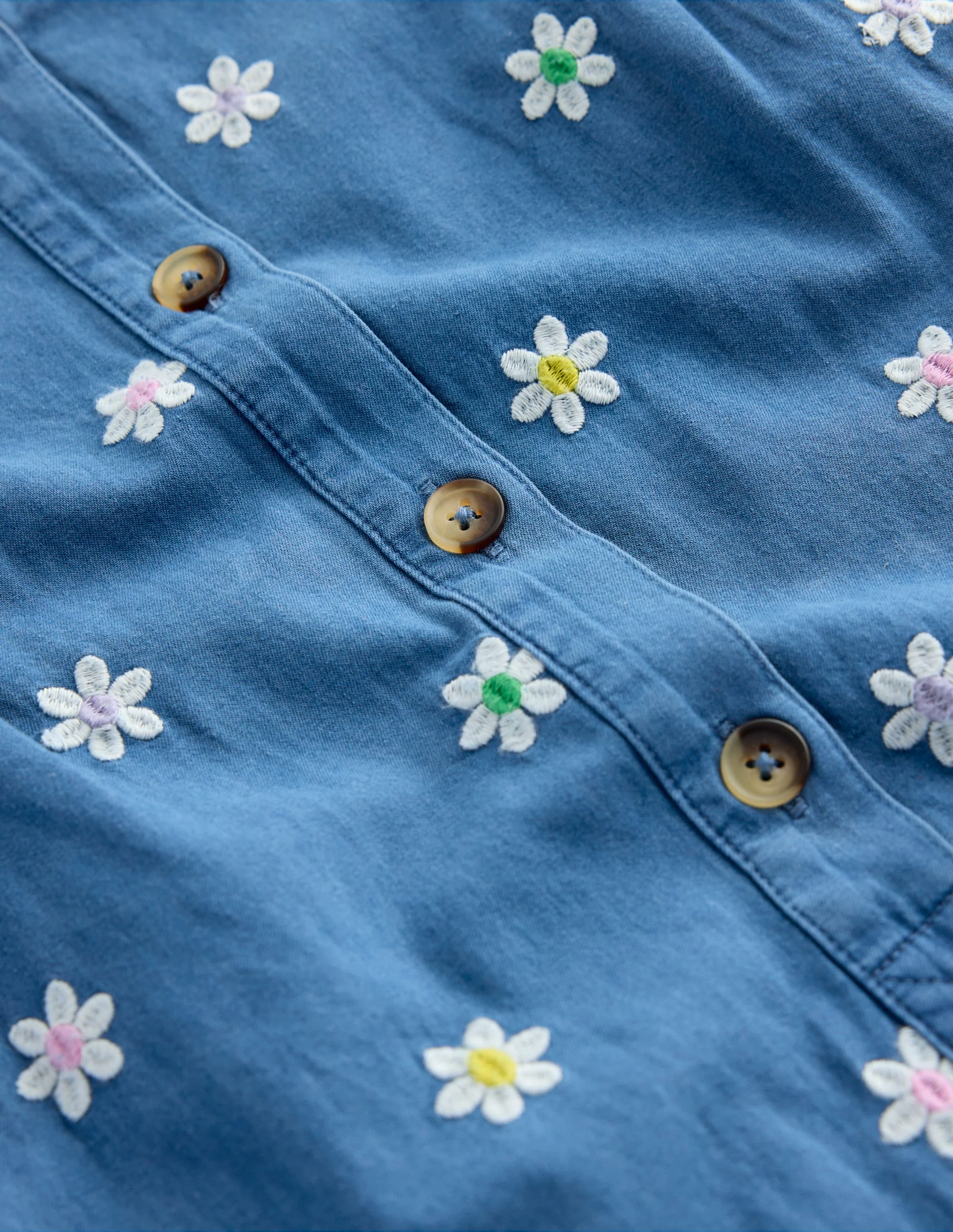 Bestickter Chambray-Strampler-Denim Gänseblümchen Stickerei - Image 3