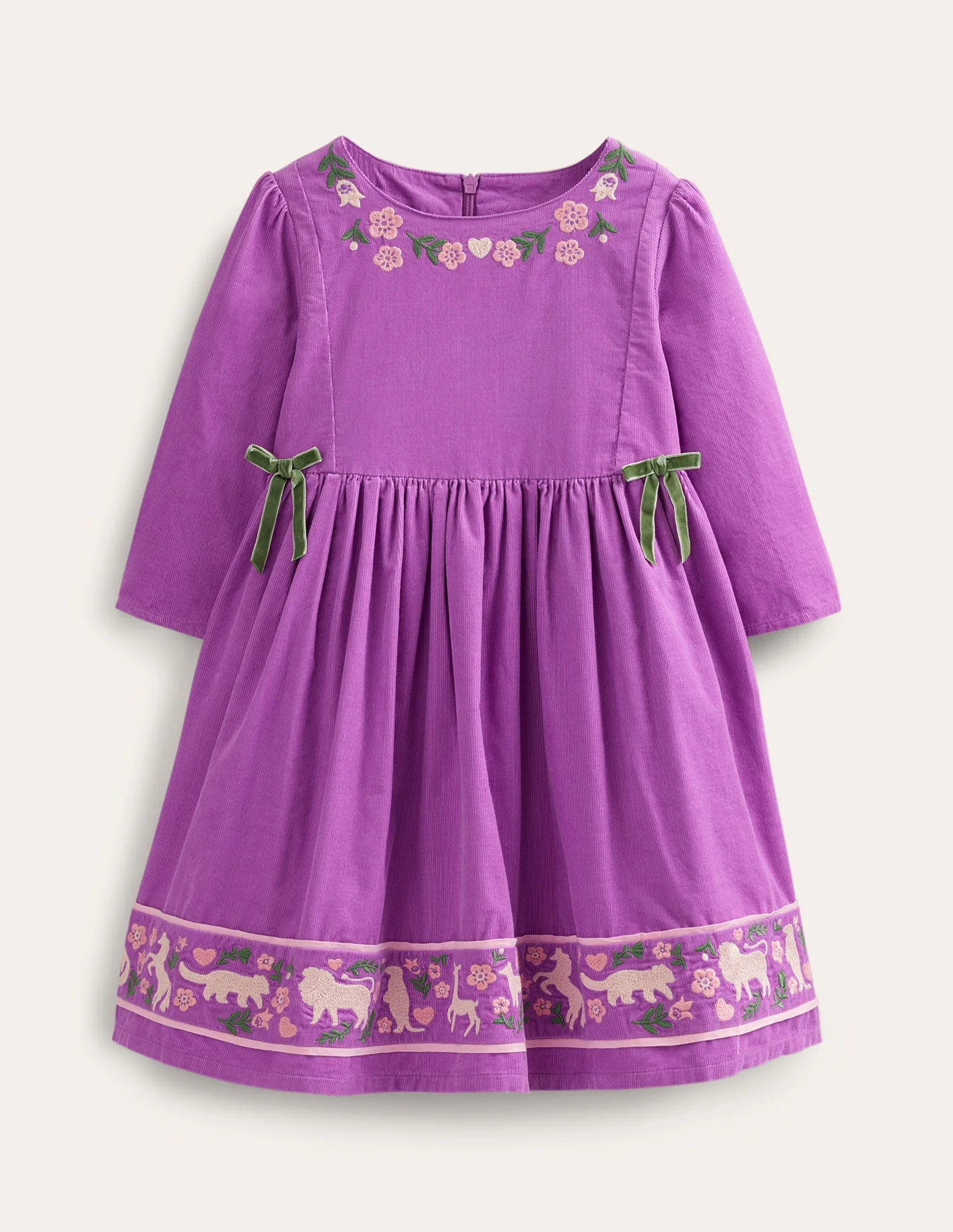 Besticktes Kleid aus Cord-Blauregen-Lila Floral