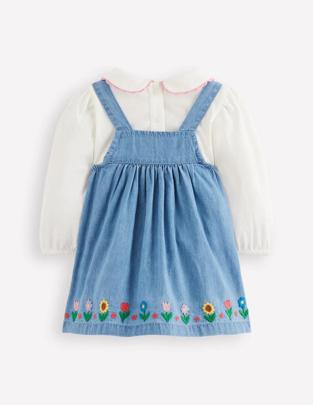 Besticktes Schürzenkleid-Set-Faux-Uni, Blumenstickerei - Image 2