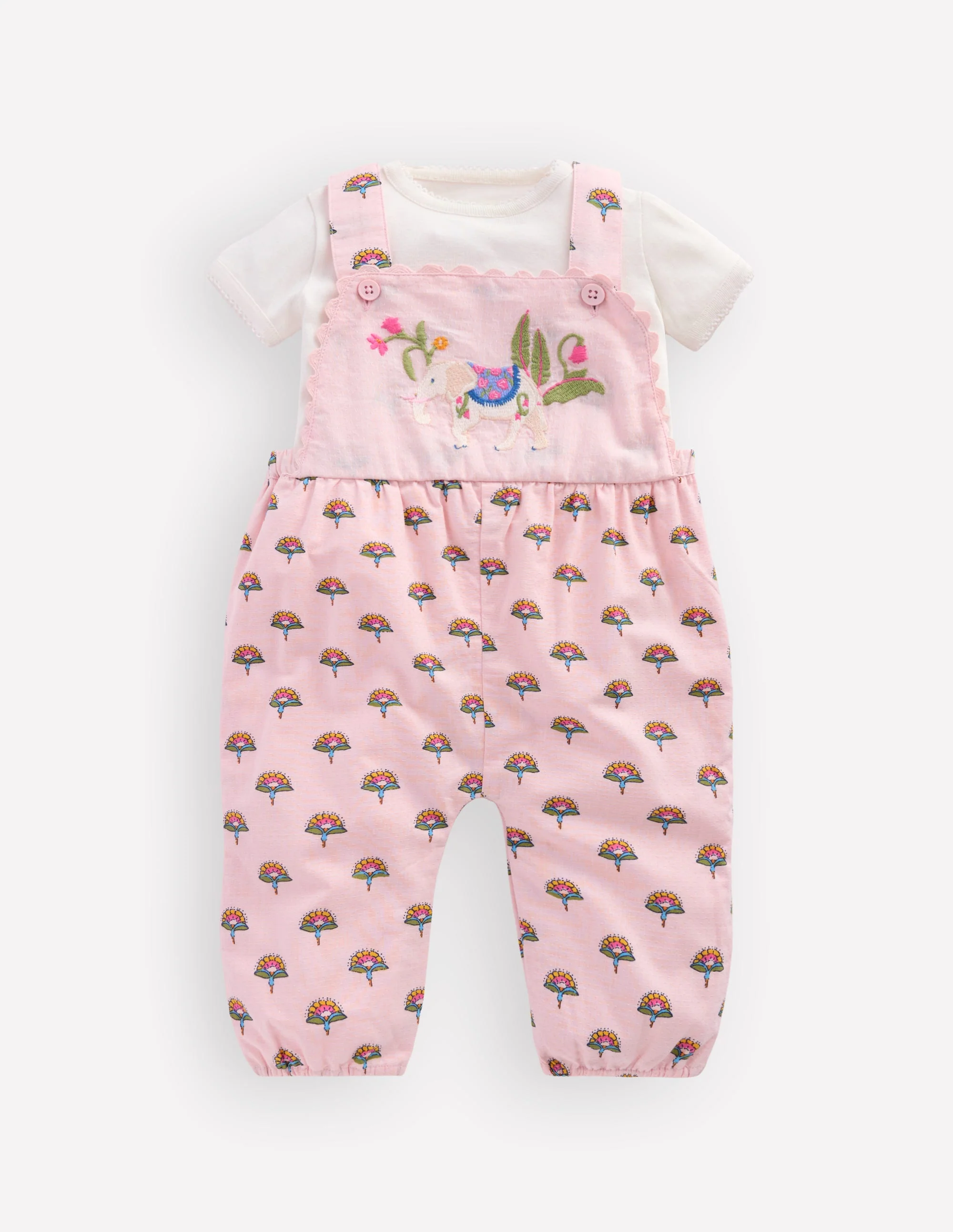 Besticktes Strampler-Set-Rosa Elefant