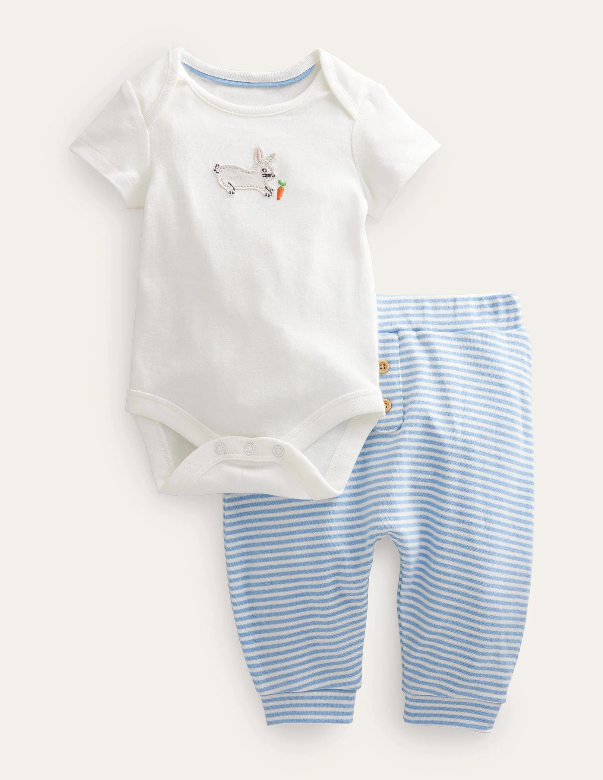 Body- und Leggings-Set aus GOTS-Baumwolle-Naturweiß Häschen-Motiv