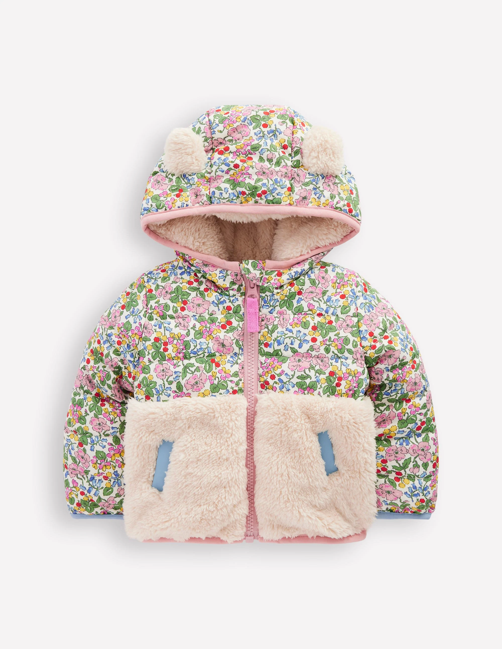 Borg-Jacke-Naturweiß/Beere, Blumenmuster