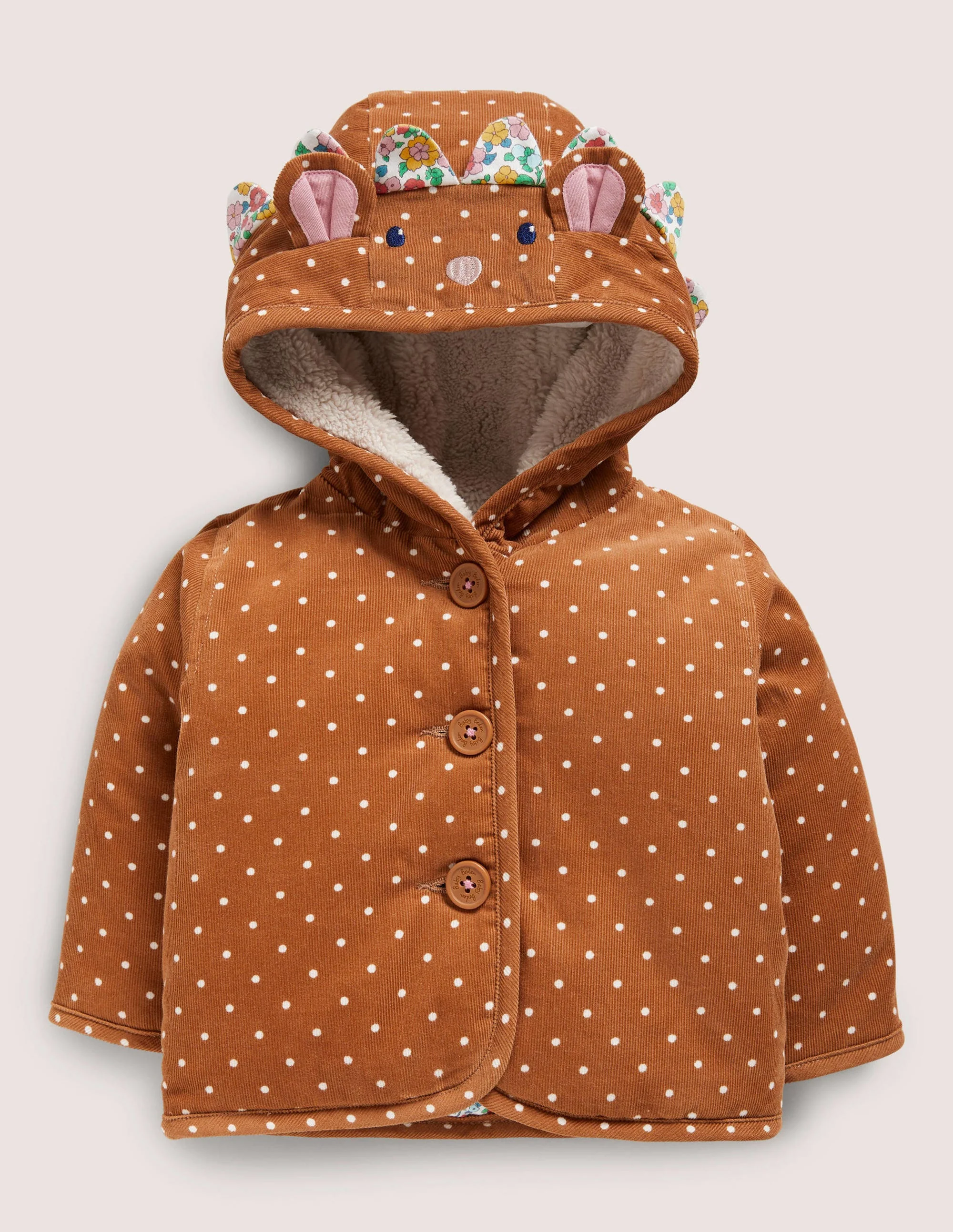 Cord-Jacke im Igeldesign-Karamellbonbonbraun, Igel