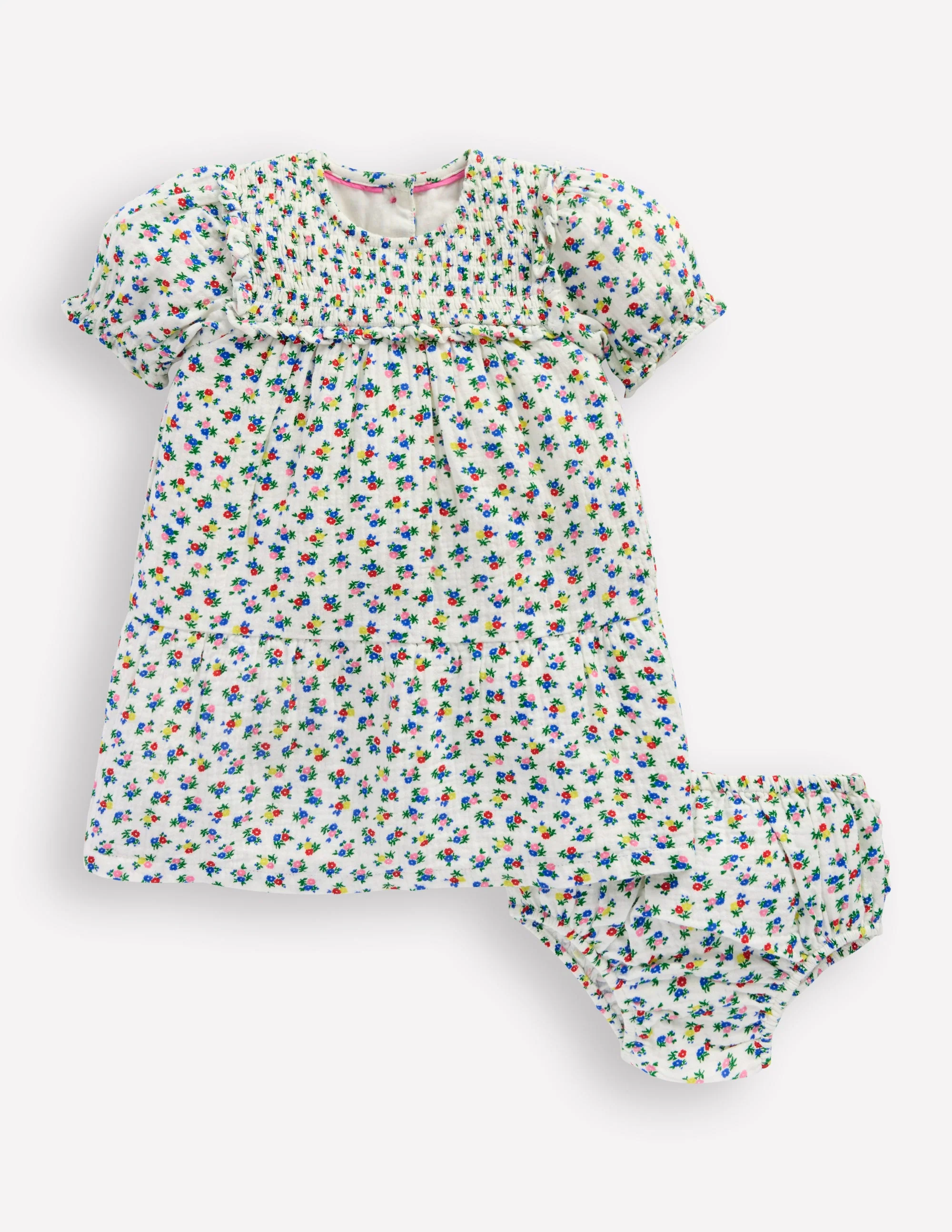 Doppeltuch-Kleid-Sanftes Naturweiß Blümchen