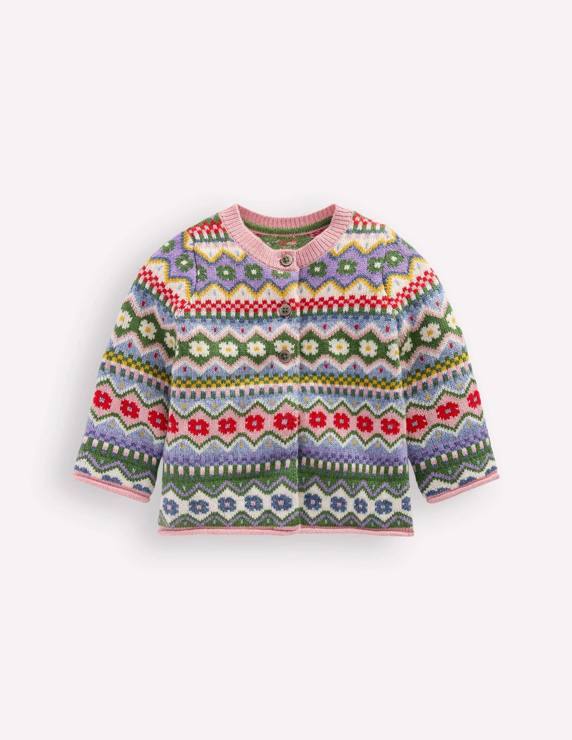 Edie Fair-Isle-Strickjacke-Bunt Blumenmuster Fair-Isle