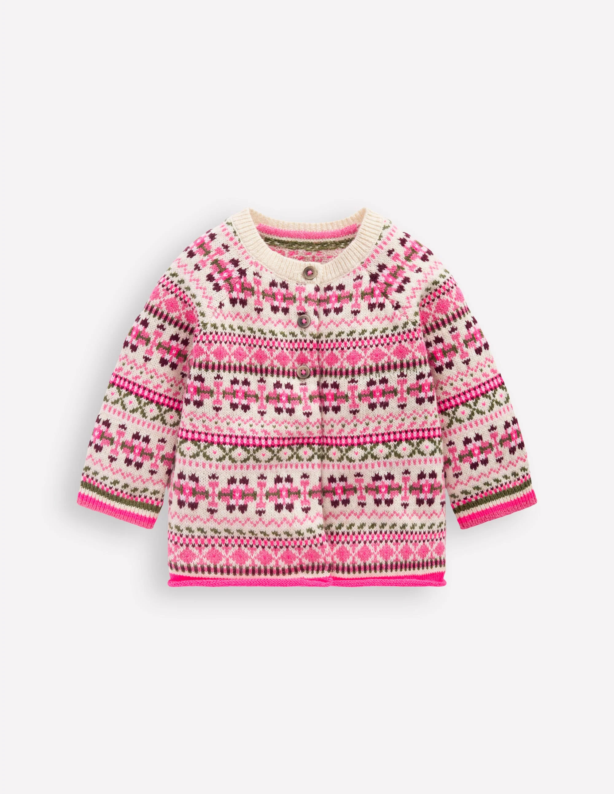 Edie Fair-Isle-Strickjacke-Haferbeige Klassisch Fair Isle