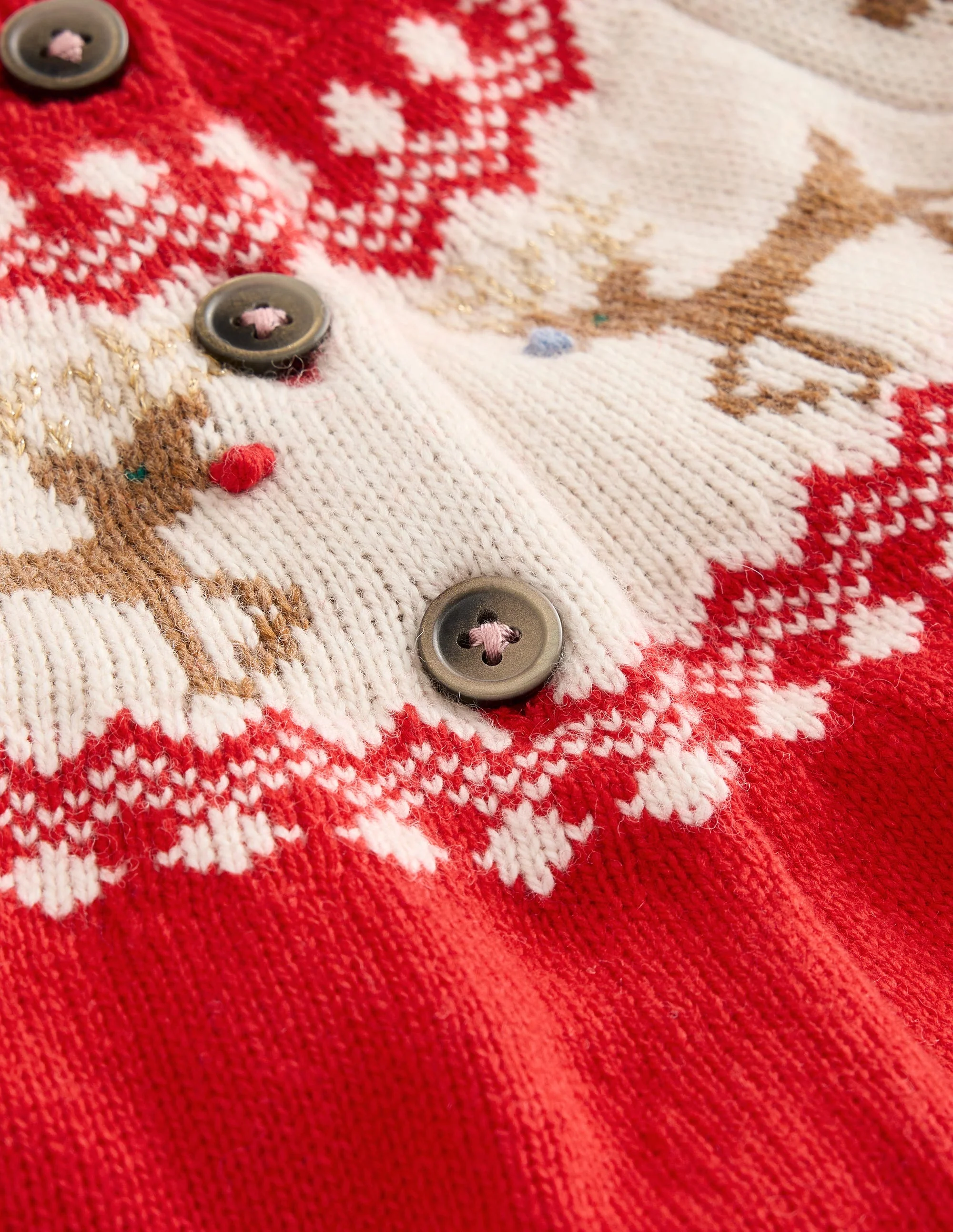 Edie Fair-Isle-Strickjacke-Mohnrot Rentier - Image 3