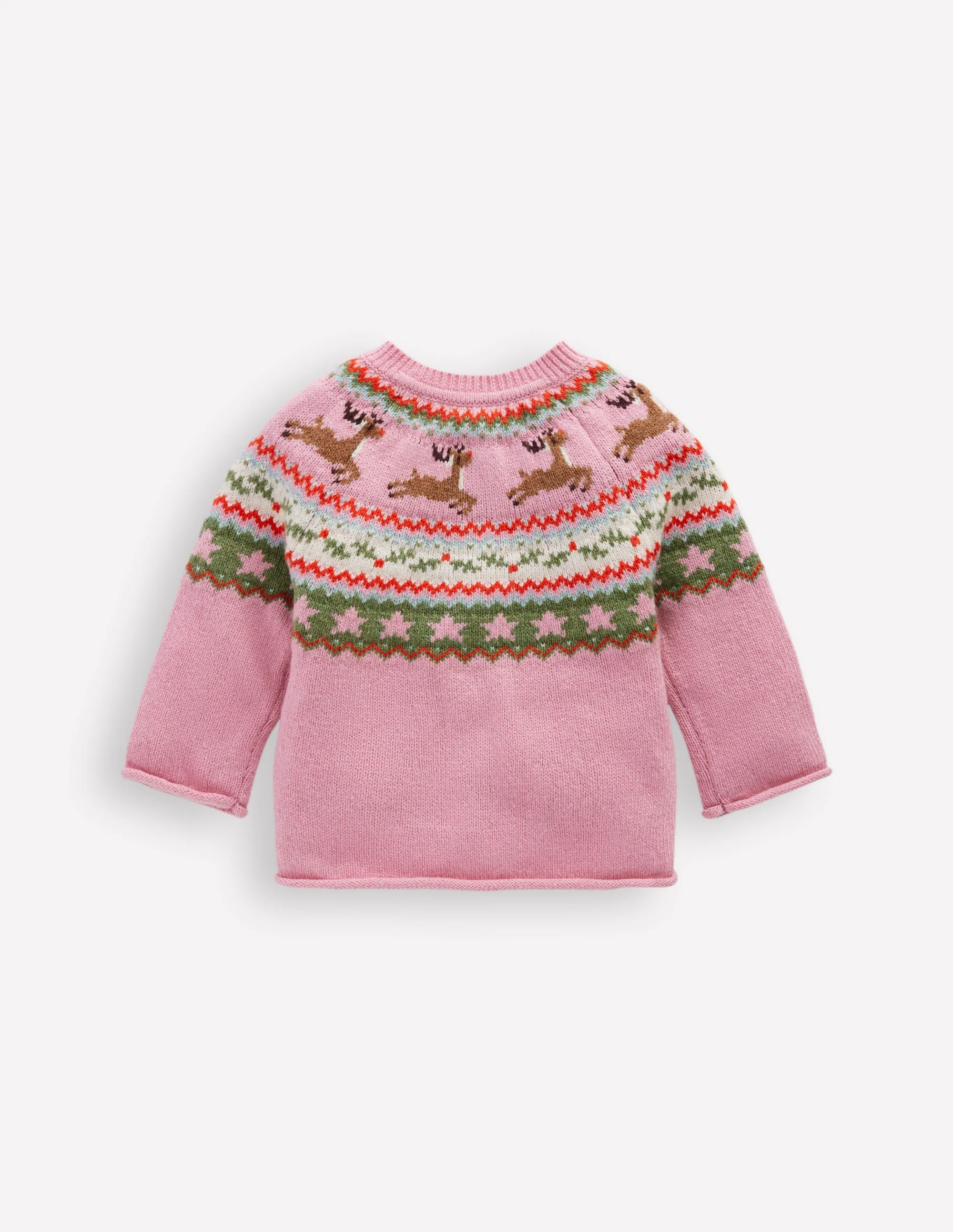 Edie Fair-Isle-Strickjacke-Rosa Festliche Rentiere - Image 2