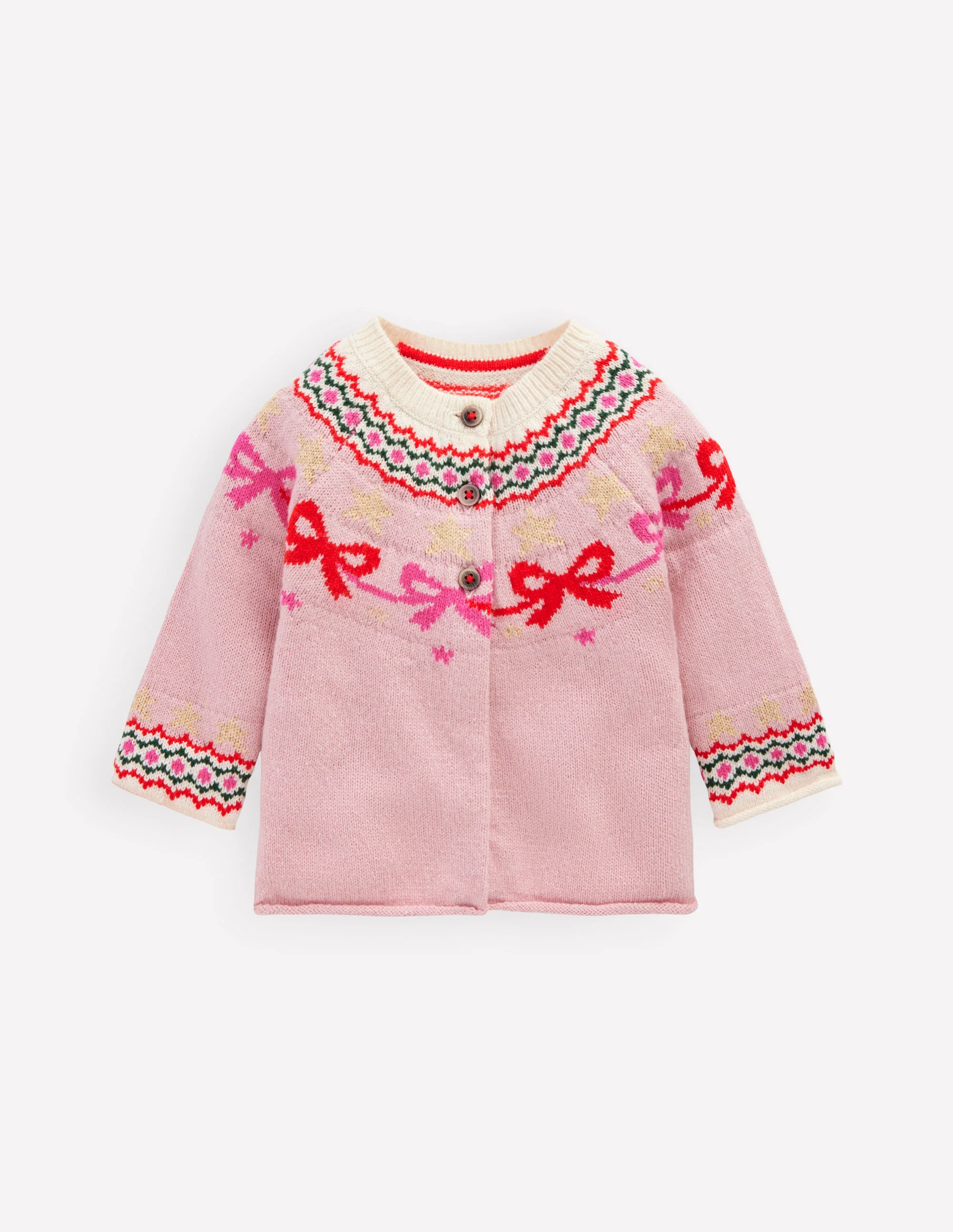 Edie Fair-Isle-Strickjacke-Vintage-Rosa Schleifen