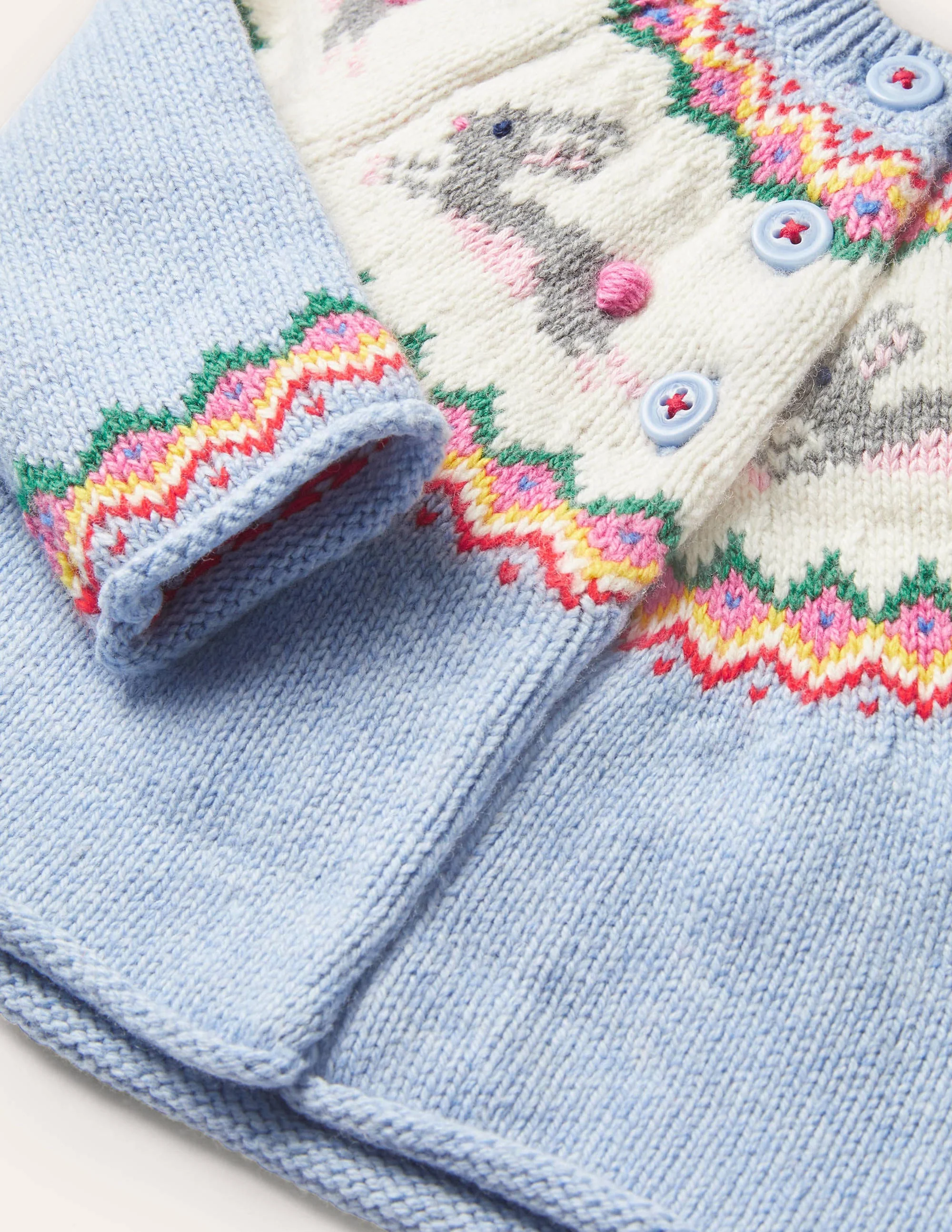 Fair-Isle-Cardigan-Himmelblau, Häschen - Image 3