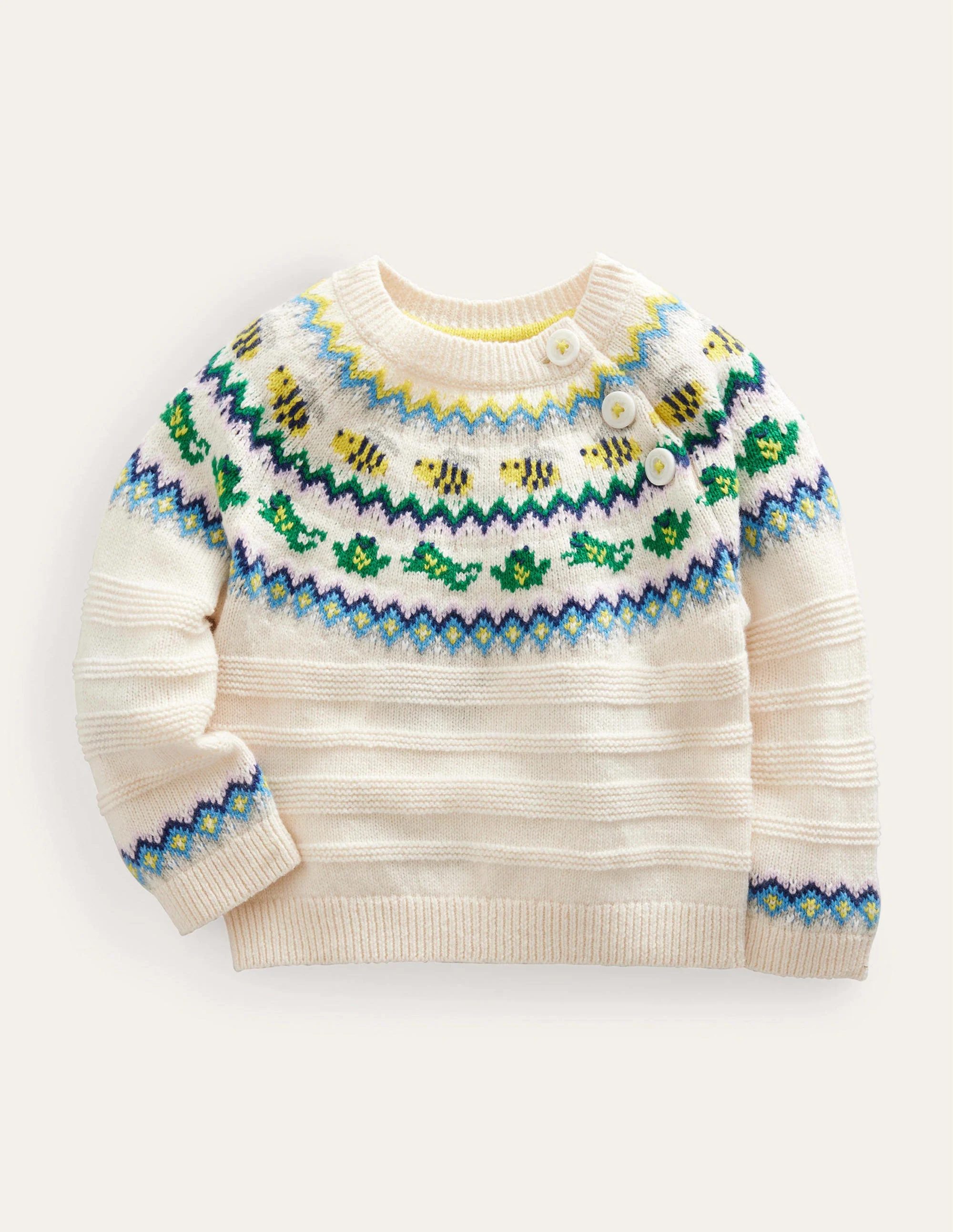 Fair-Isle-Pullover-Hellbeige Meliert, Frösche