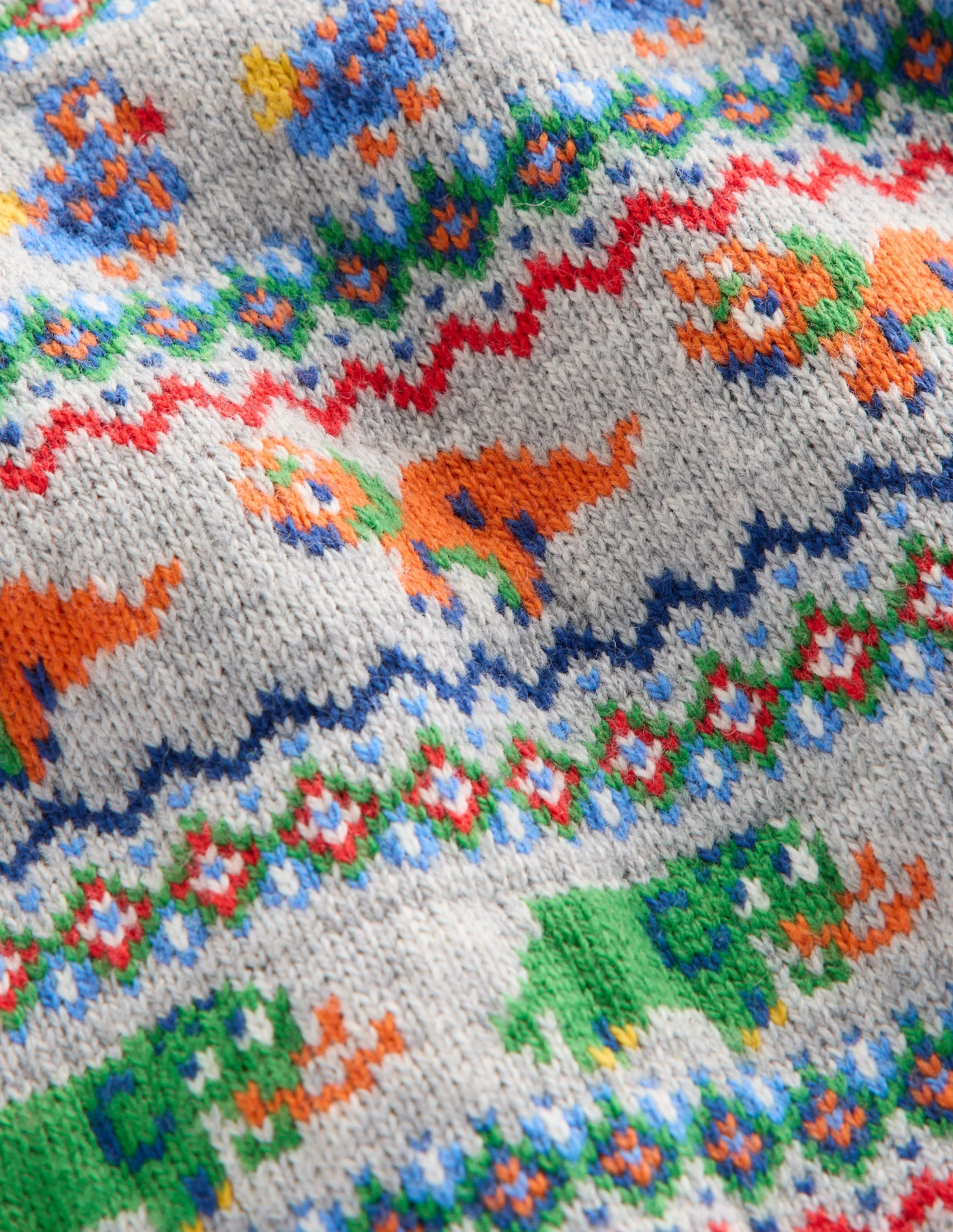 Fair-Isle-Pullover mit Knöpfen-Grau Meliert Prähistorische Tiere - Image 3