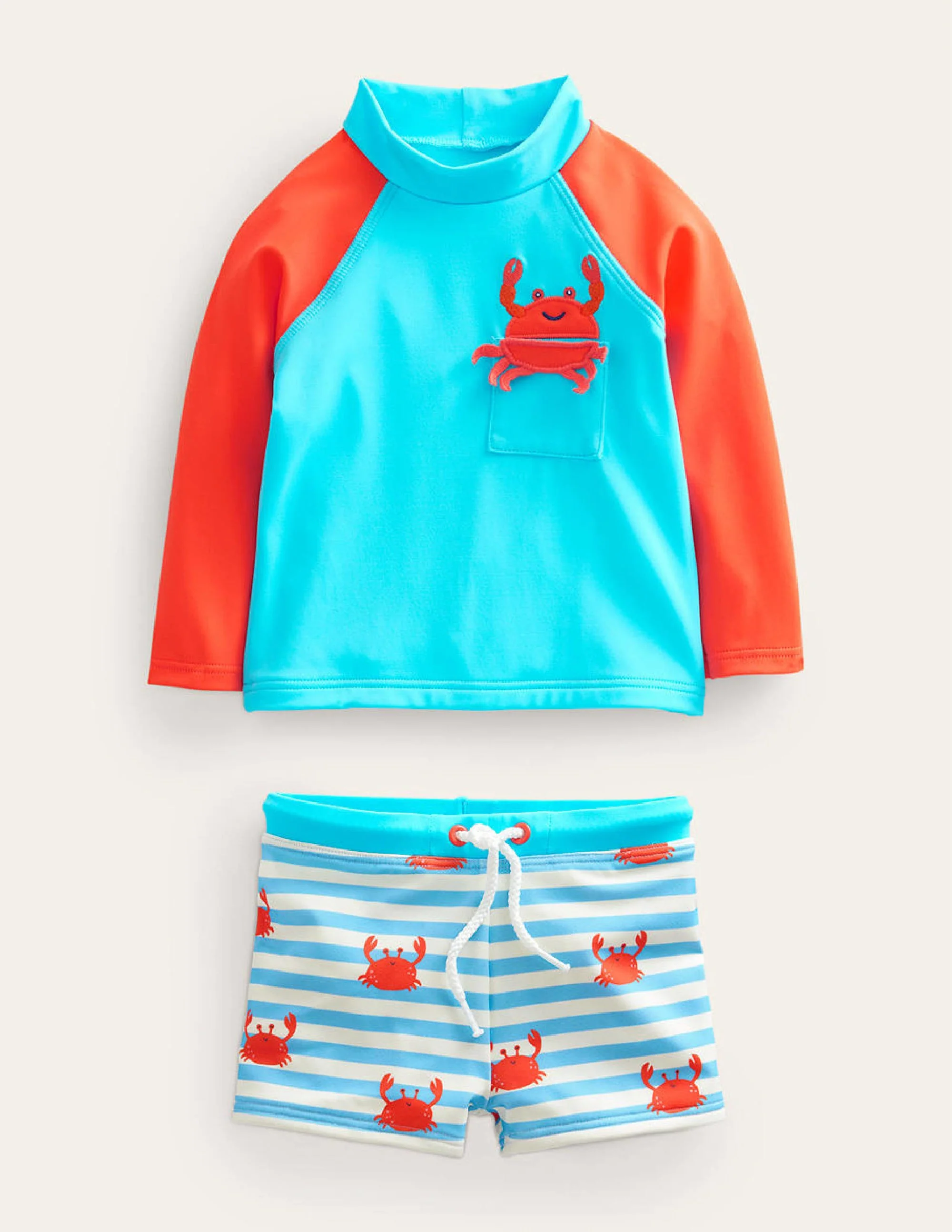 Fröhliches Set mit Badeshirt-Meerblau, Krabben