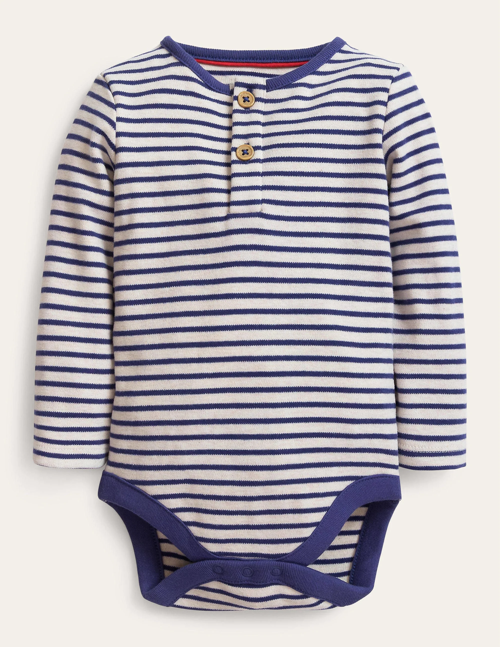 Gemütlicher Henley-Body-Hellbeige/Segelblau
