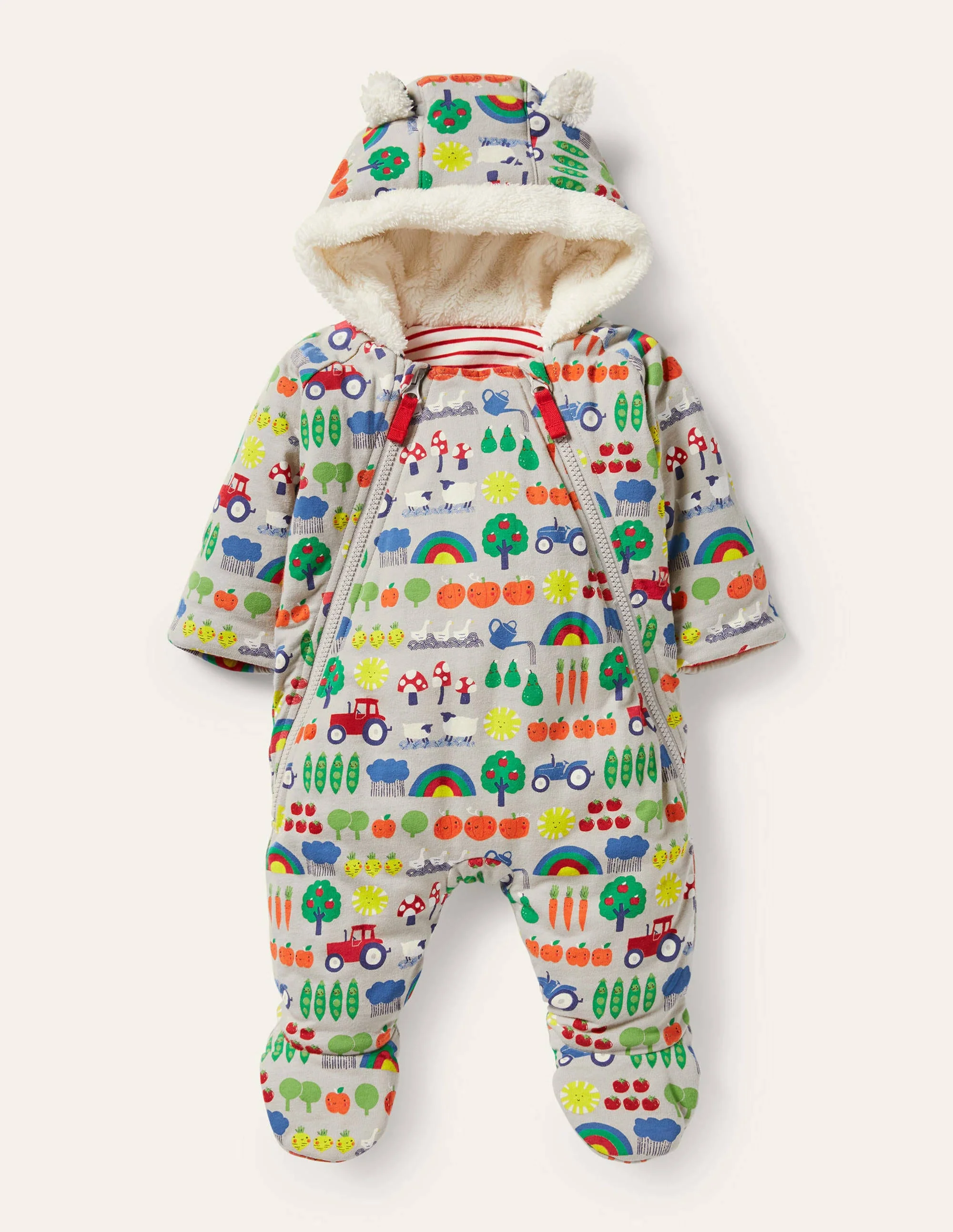 Gemütlicher Kinderwagenanzug mit Bauernhofmotiv-Schiefergrau, Bauernhof/Regenbogen