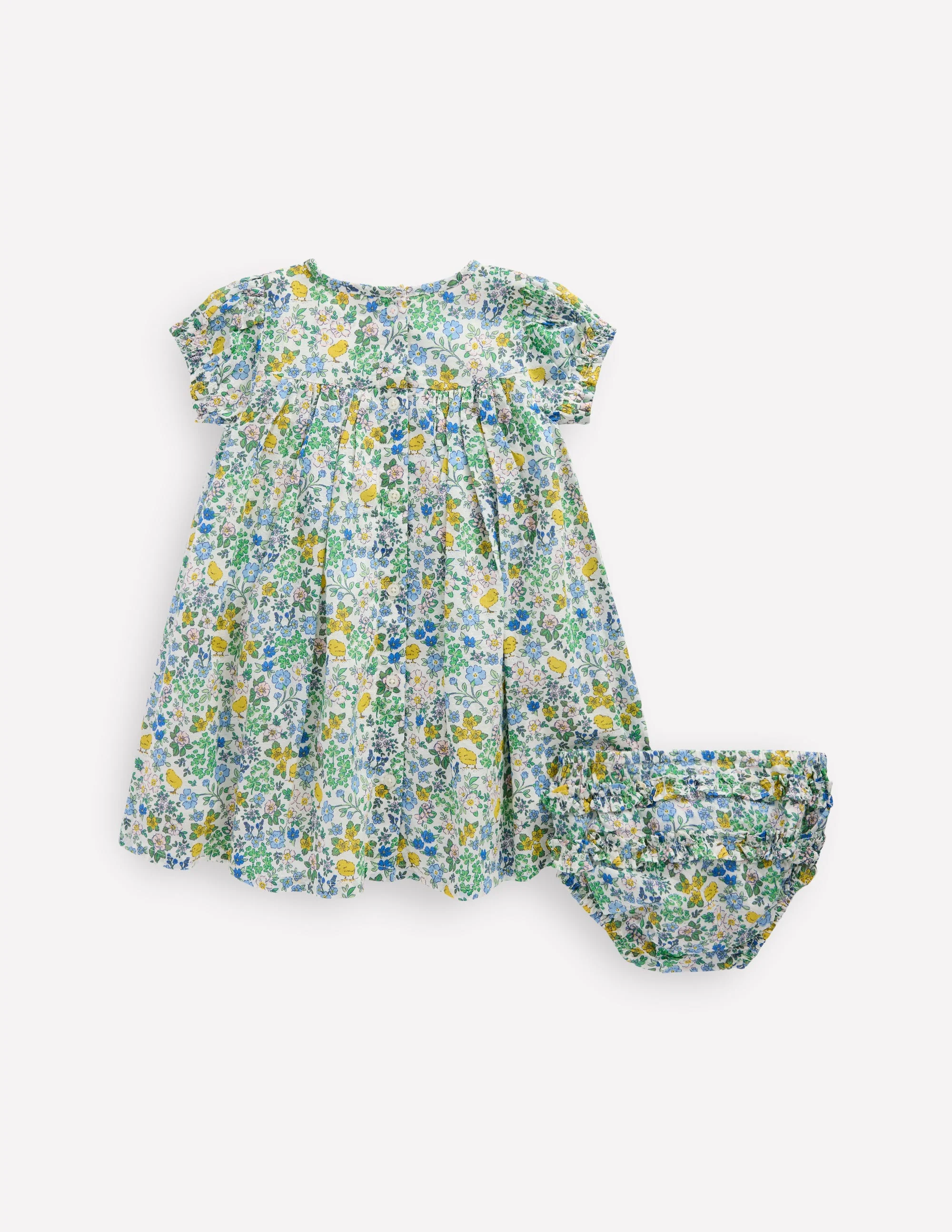 Gerafftes, gewebtes Kleid-Bunt Küken Blumenmuster - Image 2