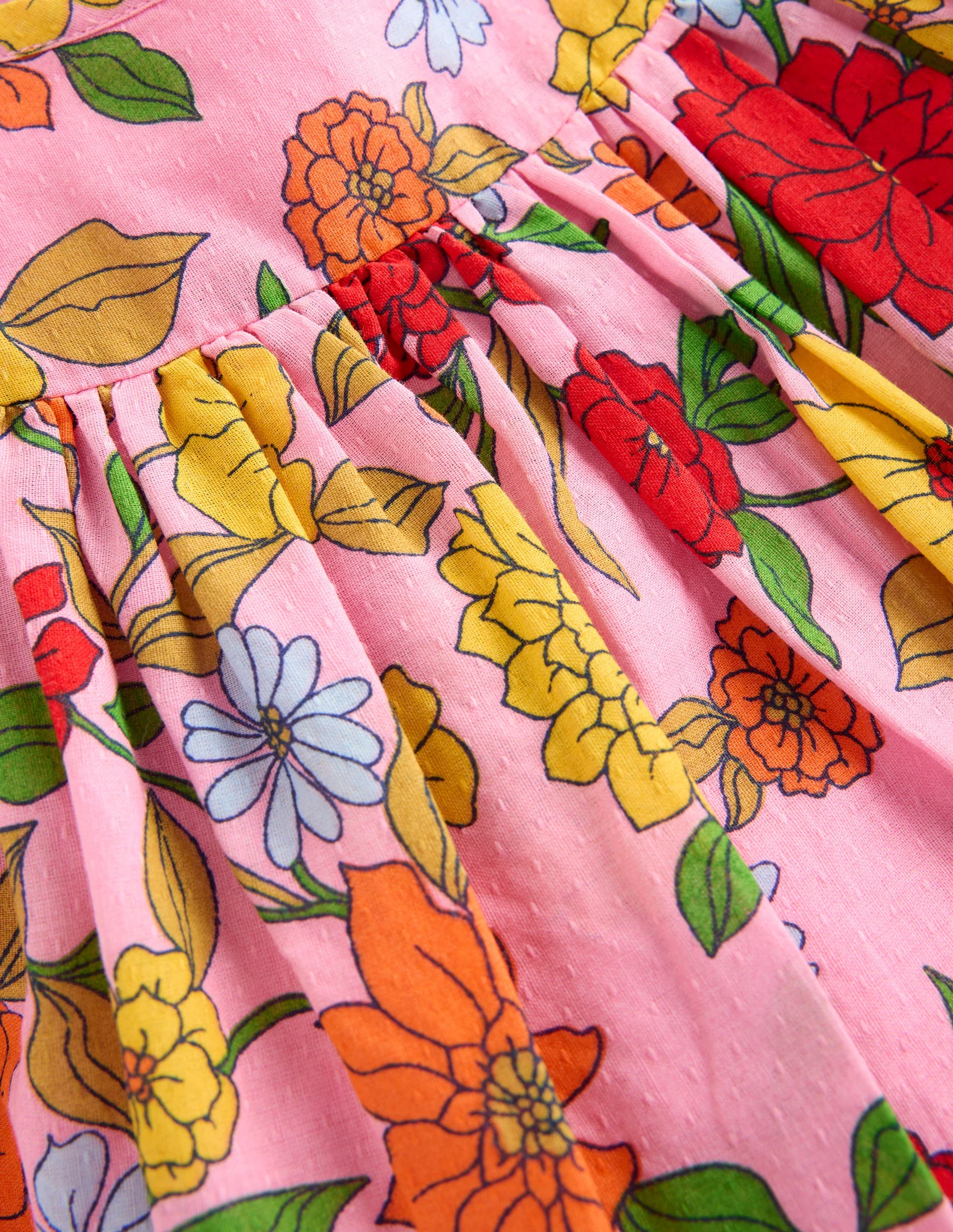Gerafftes, gewebtes Kleid-Rosa Limonade Kaskadenartige Dahlie - Image 3