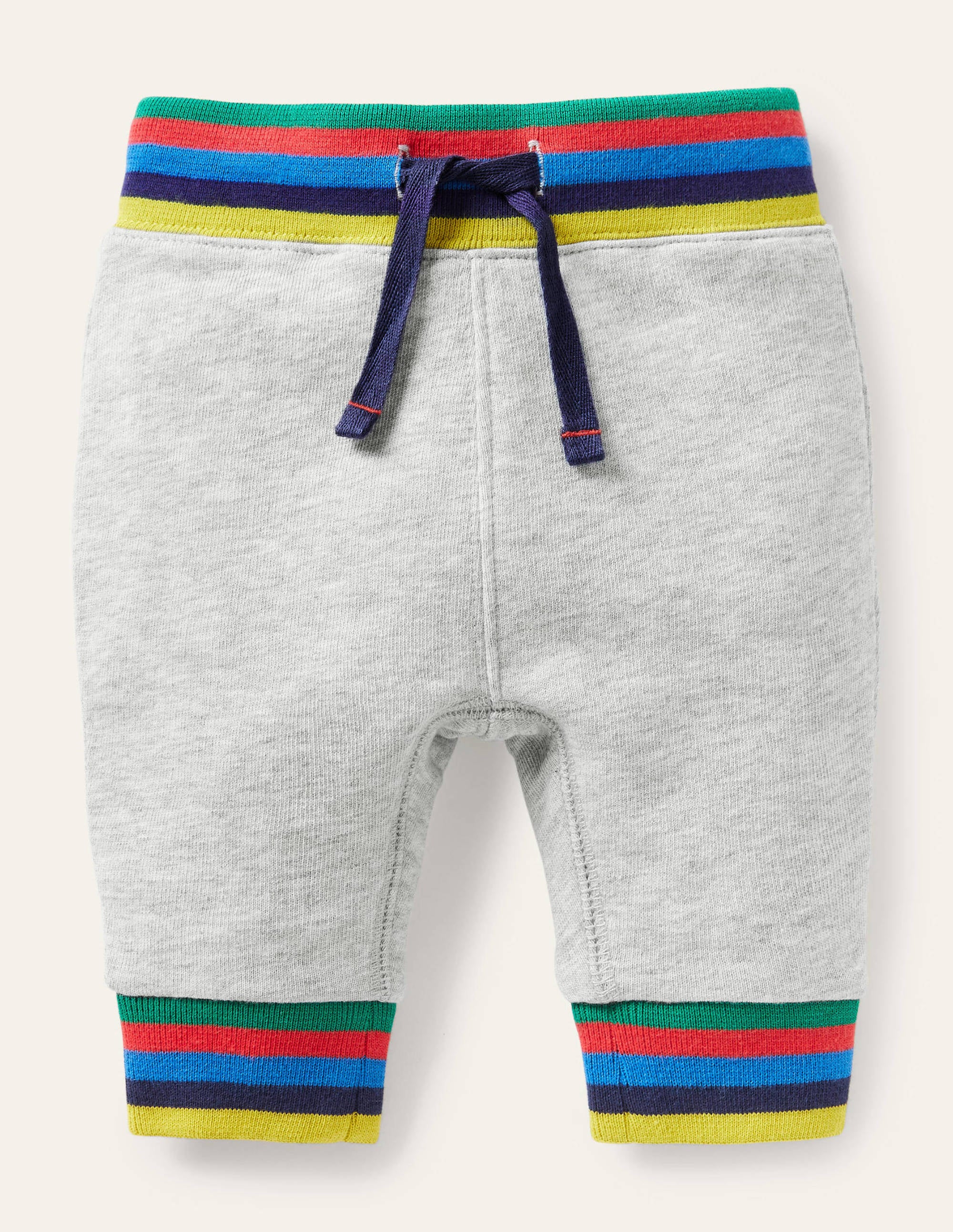 Gerippte Jerseyhose mit Regenbogenstreifen-Grau Meliert