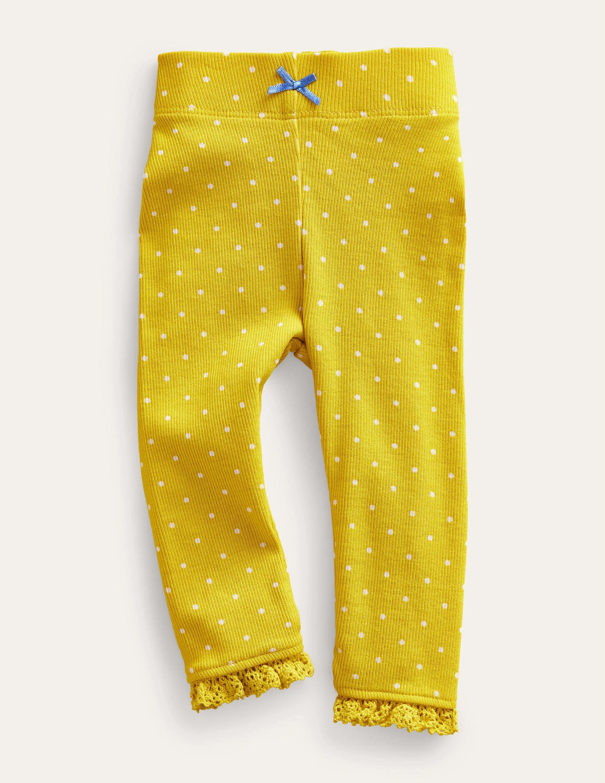Gerippte Leggings mit Spitze-Maisgelb, Pünktchen