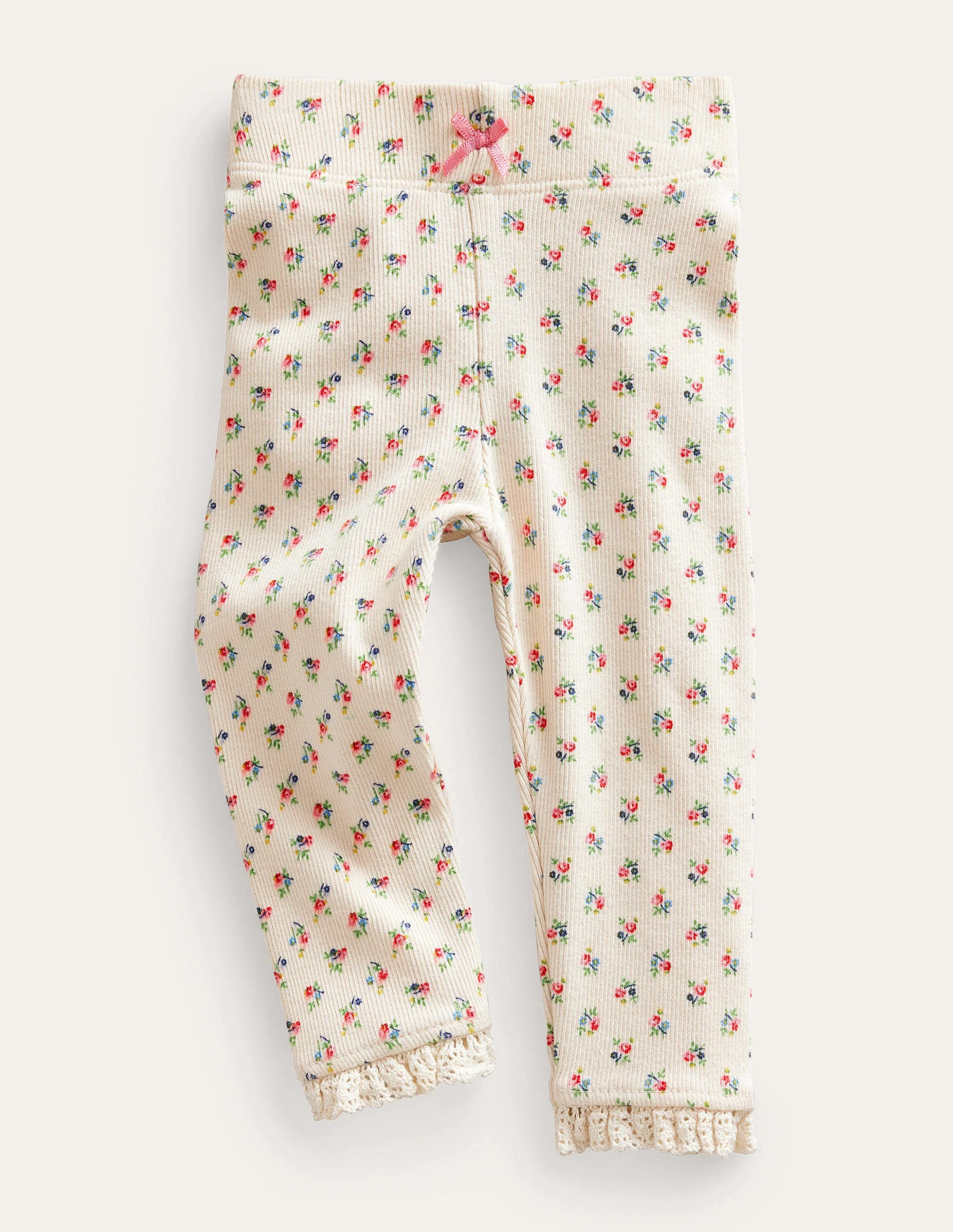 Gerippte Leggings mit Spitze-Vanille, Kleine Knospen