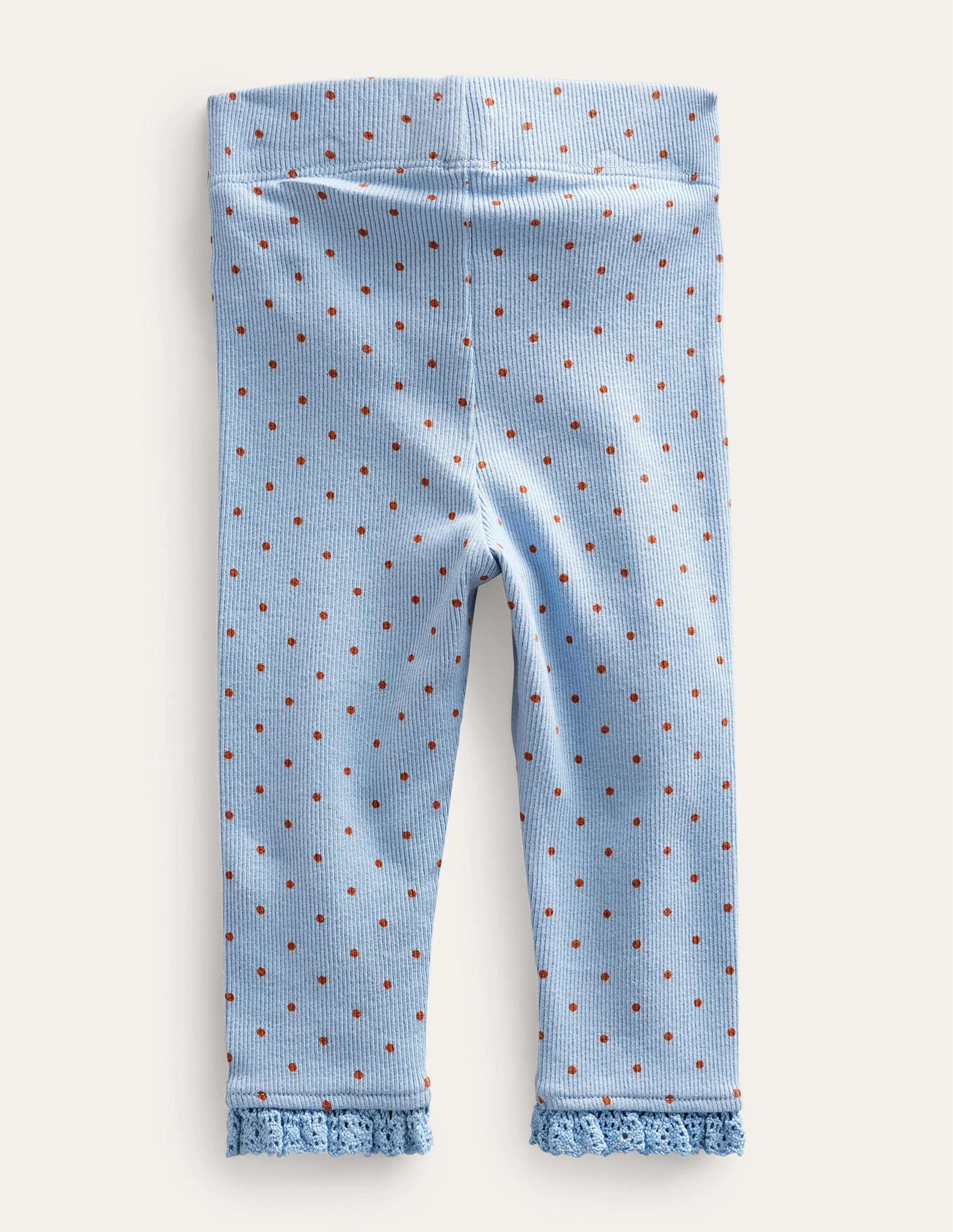 Gerippte Leggings mit Spitze-Zartes Blau/Braun, Getupft - Image 2