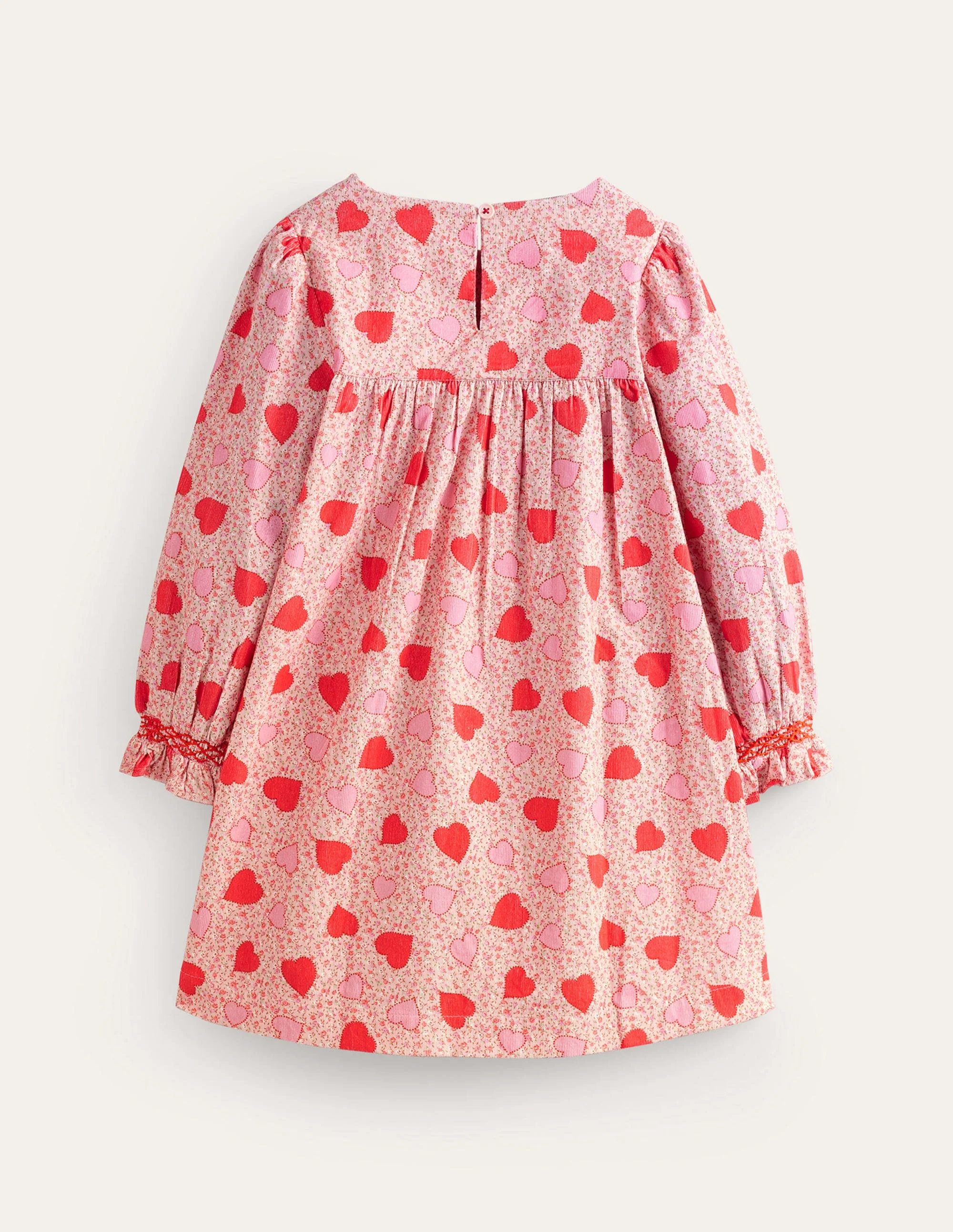 Gesmoktes Kleid aus Cord-Ballettrosa Herzen Floral - Image 2