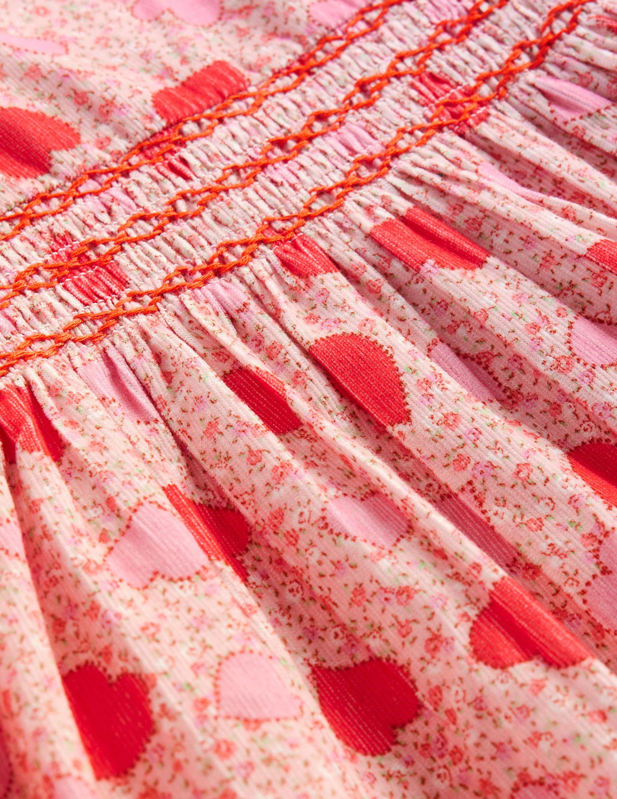 Gesmoktes Kleid aus Cord-Ballettrosa Herzen Floral - Image 3