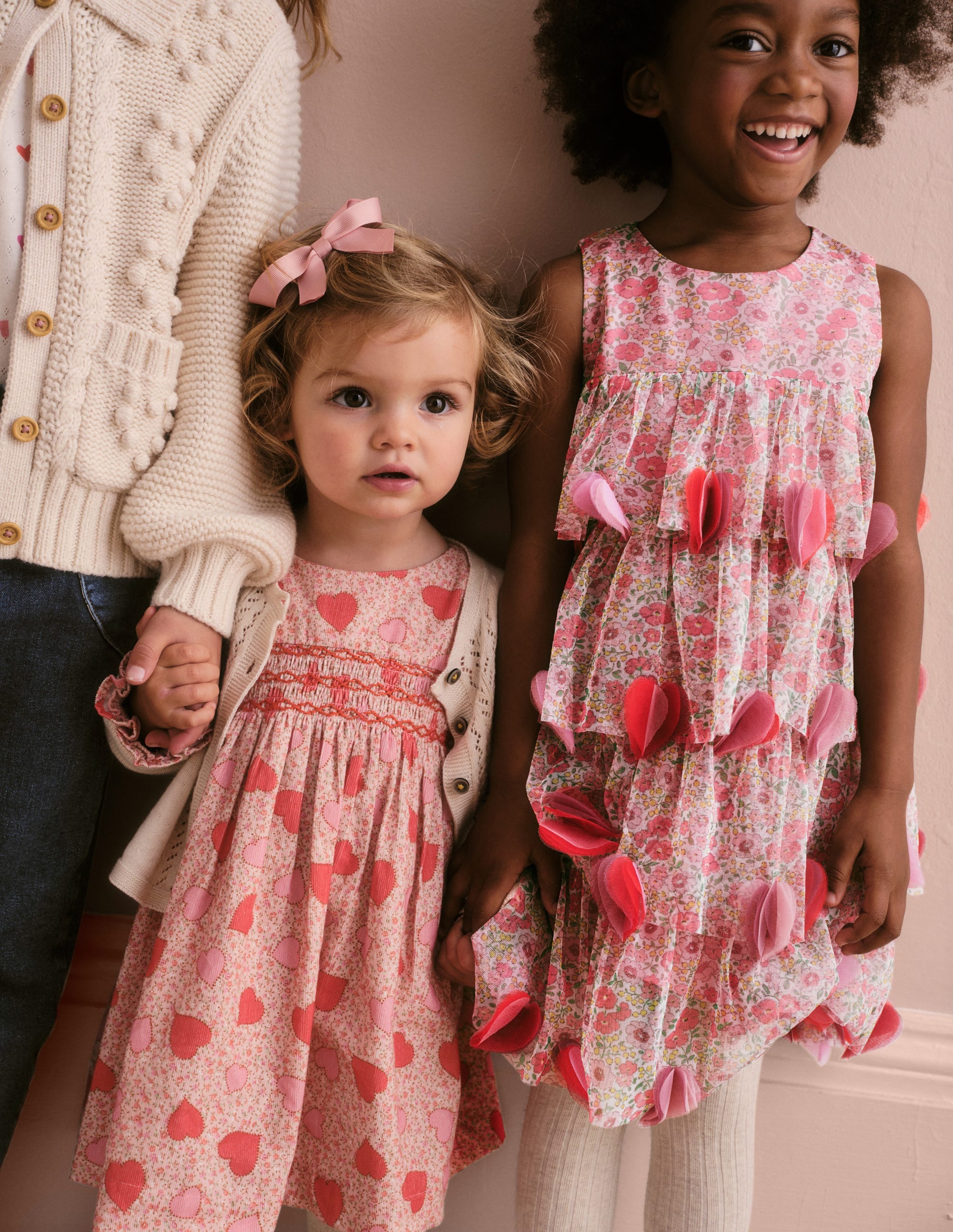Gesmoktes Kleid aus Cord-Ballettrosa Herzen Floral - Image 4