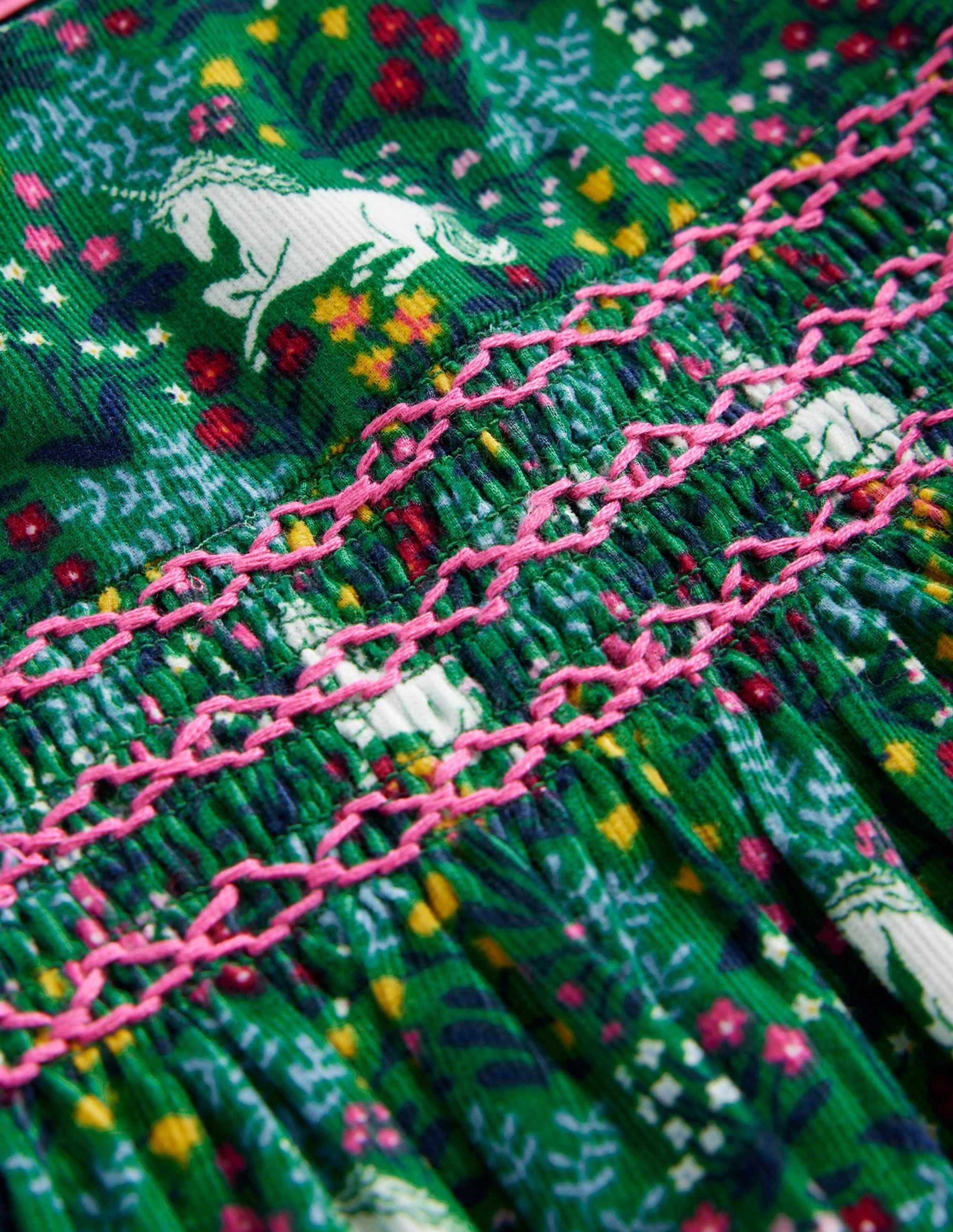 Gesmoktes Kleid aus Cord-Tiefgrün Einhorn Wiese - Image 3