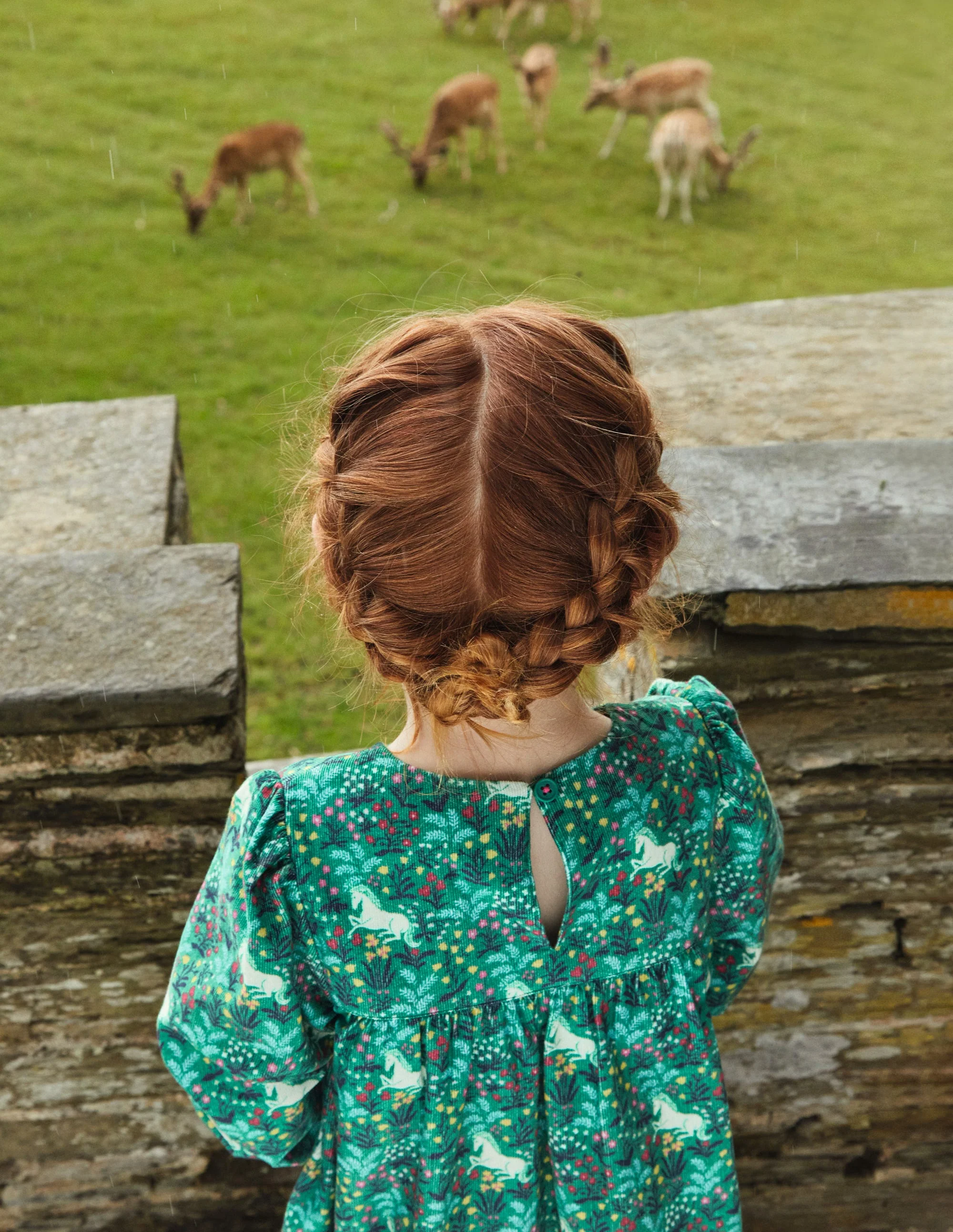 Gesmoktes Kleid aus Cord-Tiefgrün Einhorn Wiese - Image 5