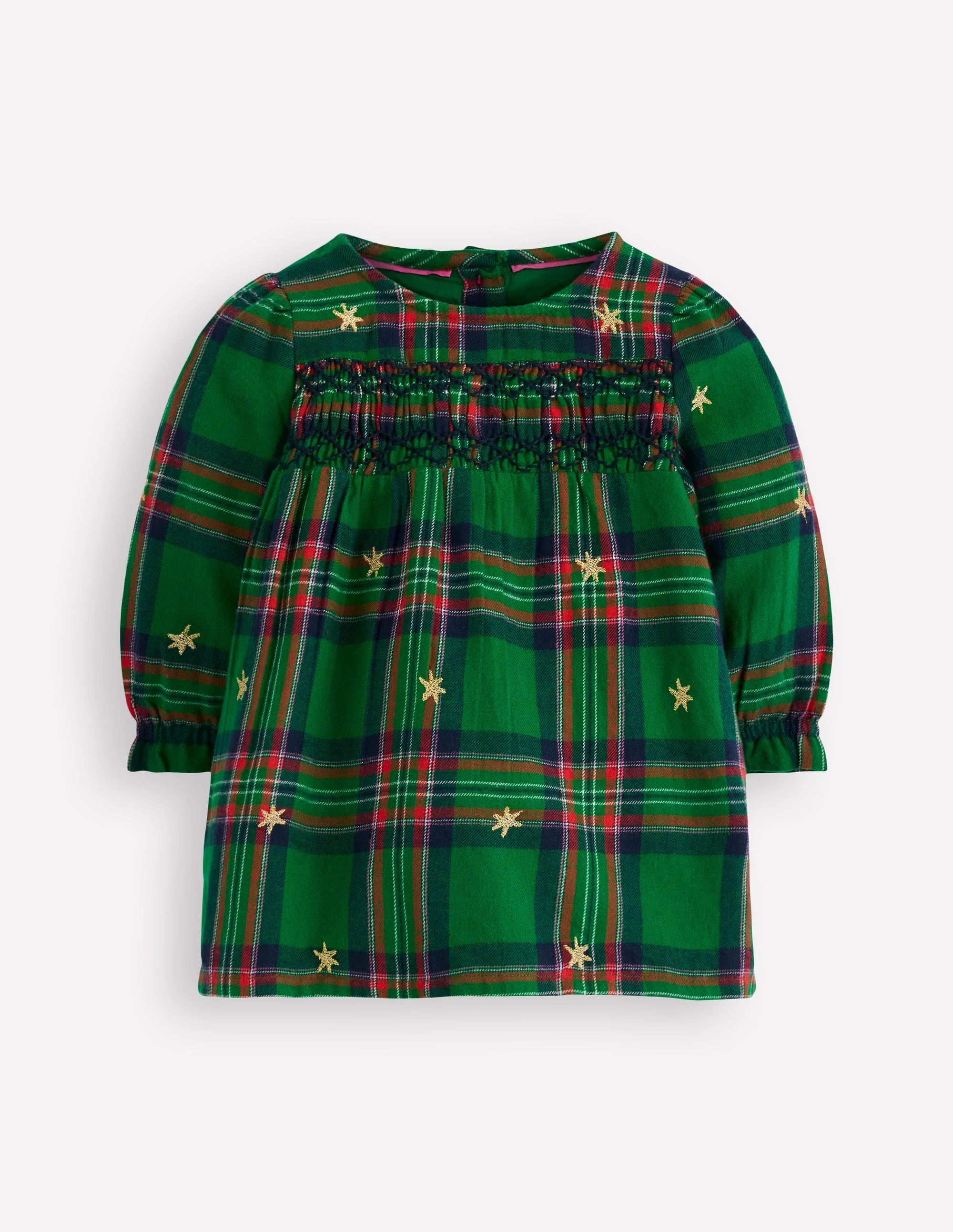 Gesmoktes Kleid für besondere Anlässe-Grün Kariert