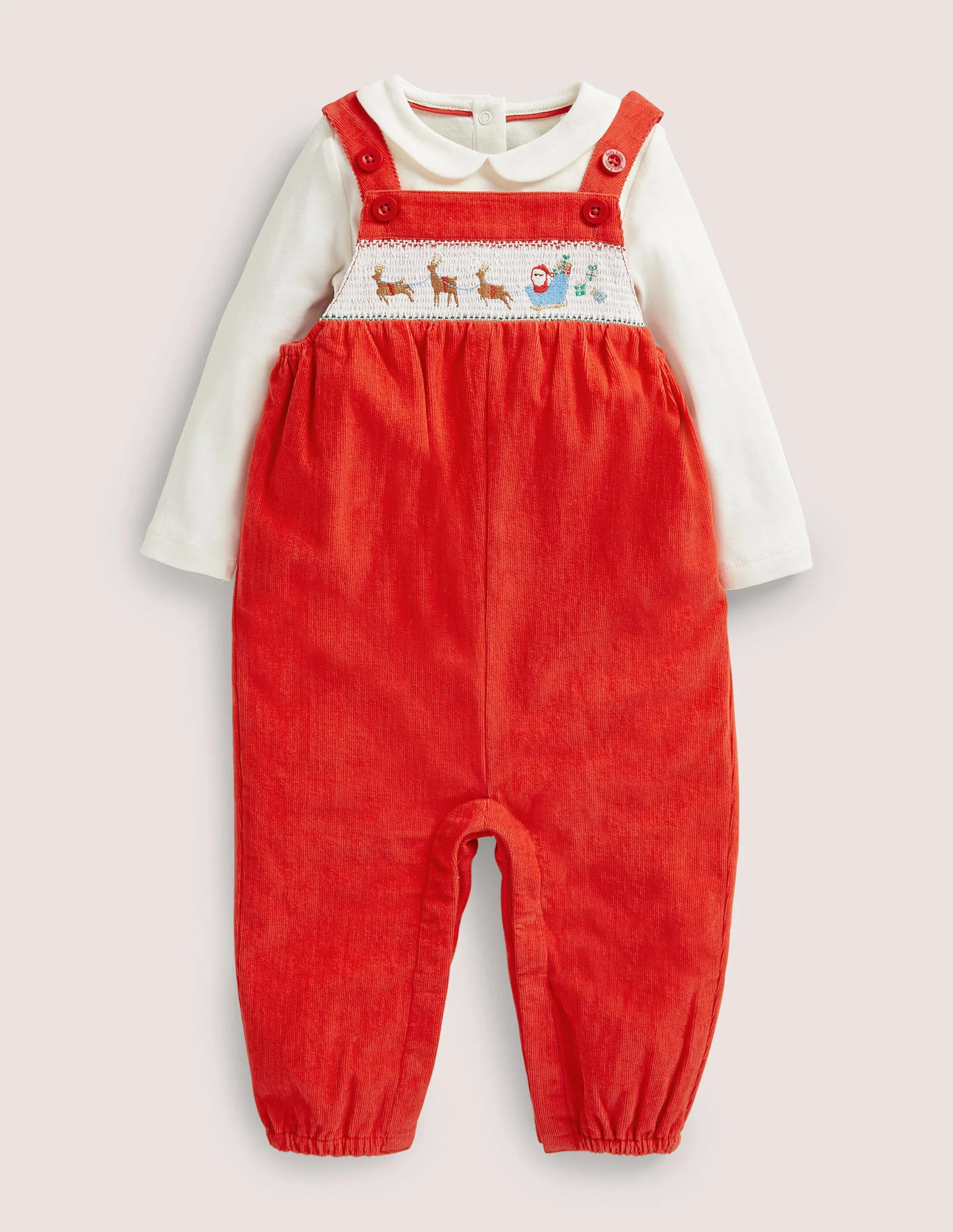 Gesmoktes Latzhosen-Set-Rockabilly-Rot