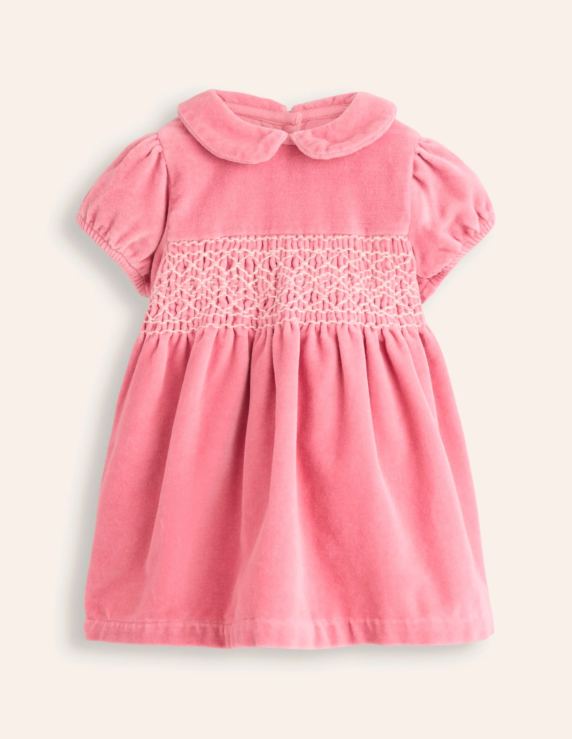 Gesmoktes Samtkleid-Mandelblütenrosa