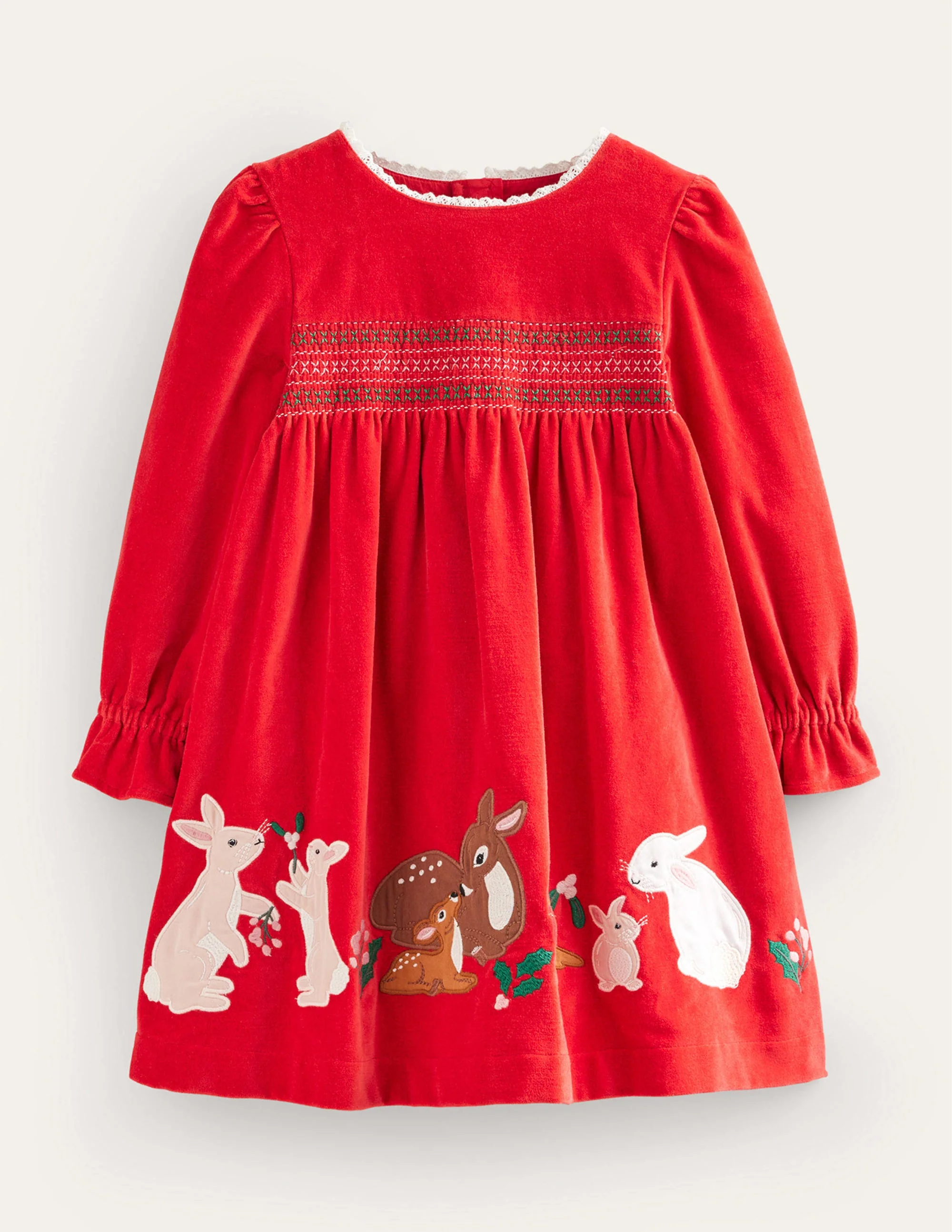 Gesmoktes Samtkleid mit Applikation-Rockabilly-Rot