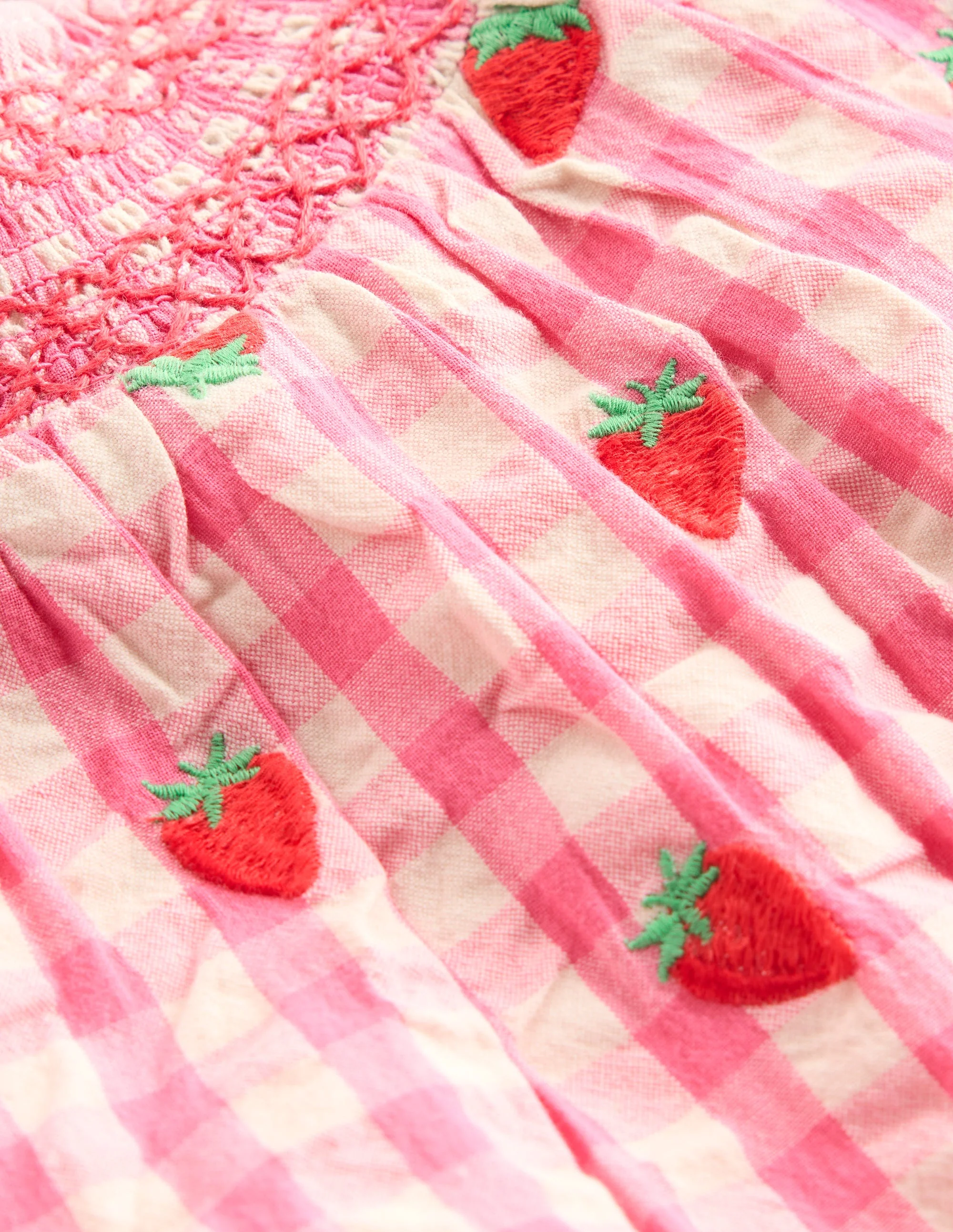 Gesmoktes Spielset-Rosa Rose Vichykaro Erdbeeren - Image 3
