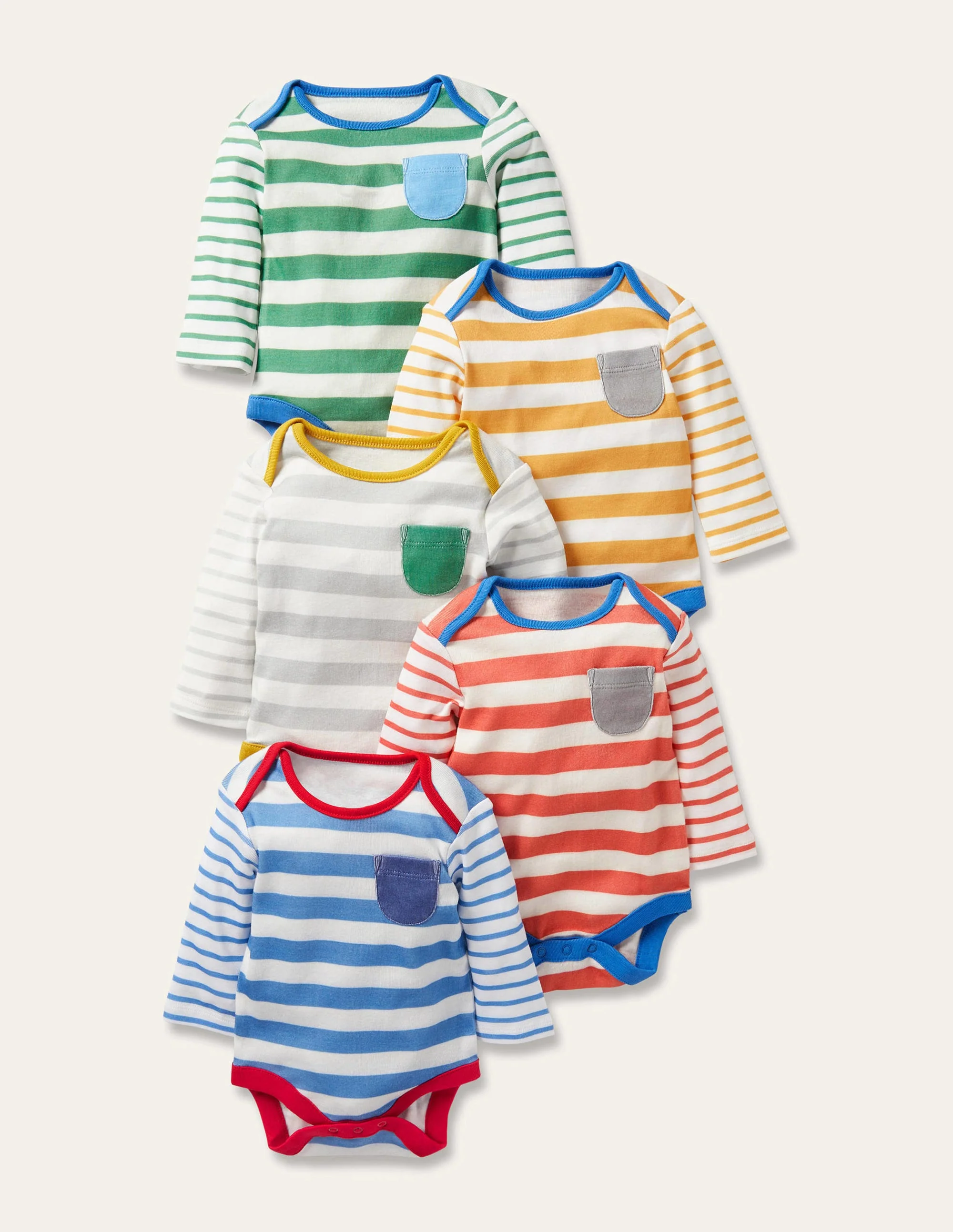 Gestreifte Bodys im 5er-Pack-Bunt, Gestreift