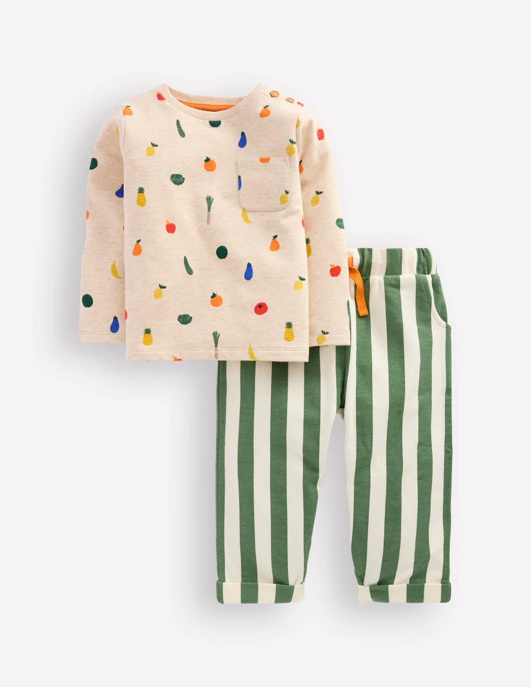 Gestreiftes Sweatshirt-Spielset-Haferbeige/Grün Streifen Gemüse
