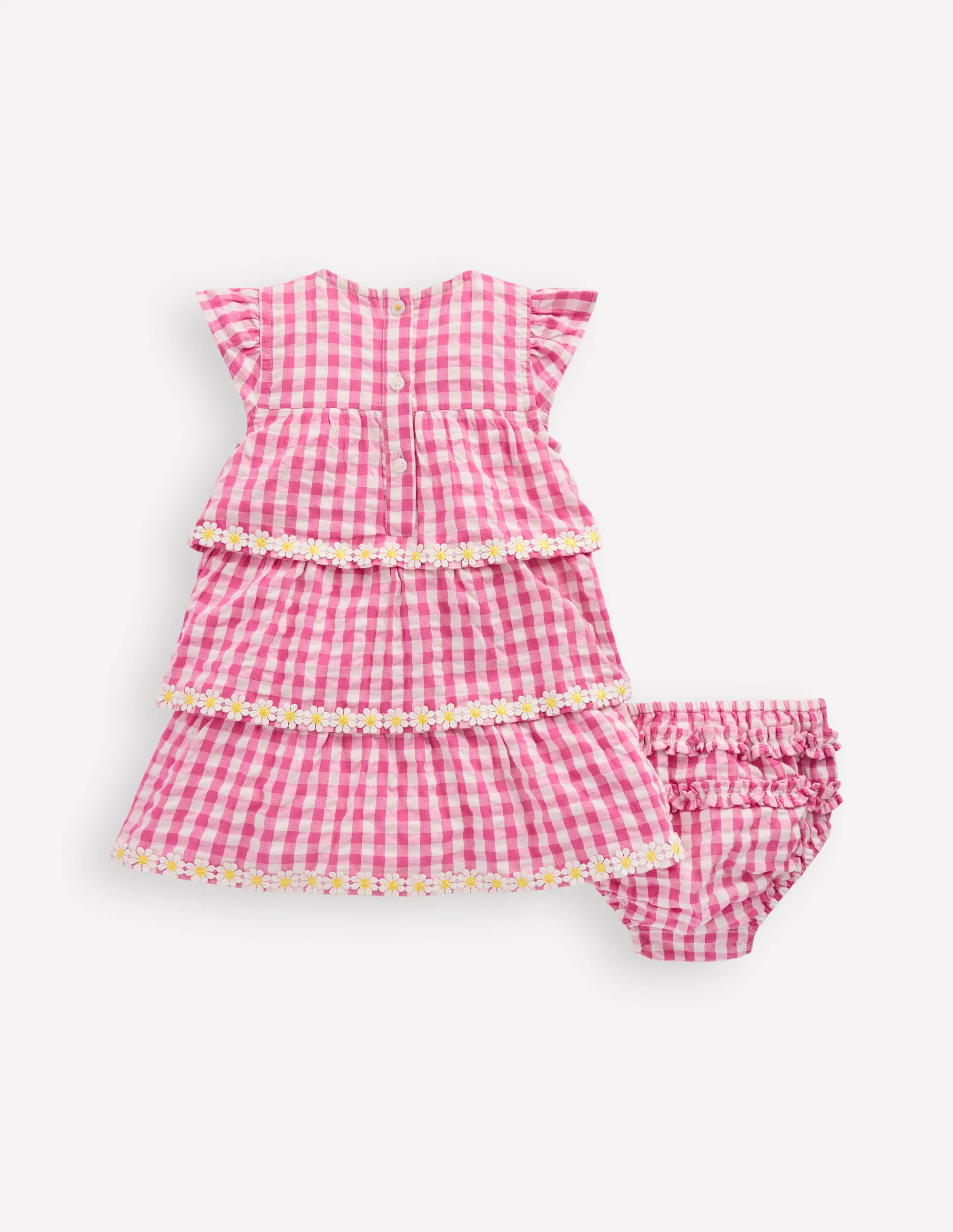 Gestuftes, gewebtes Kleid-Rosa Vichykaro Gänseblümchen - Image 2