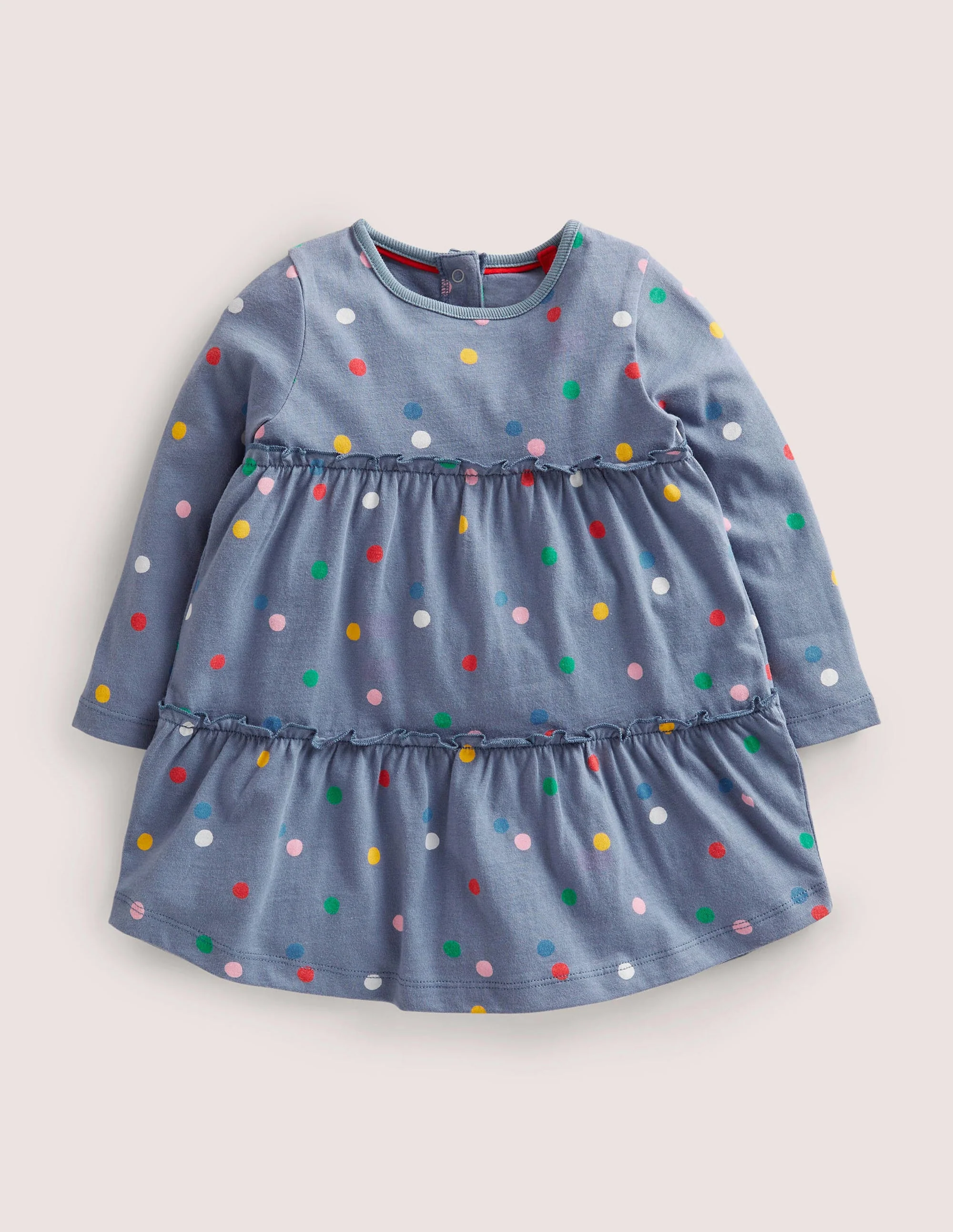 Gestuftes Kleid mit Rüschen-Bunt, Gemalte Tupfen
