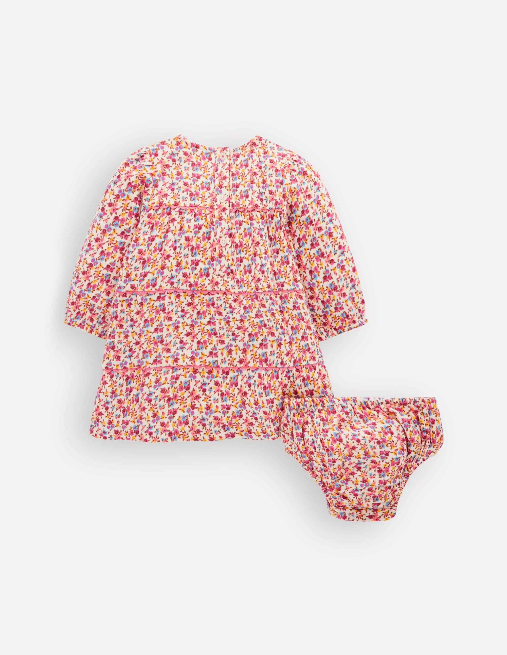 Gestuftes Kleid mit Zackenlitze-Rosa, Filigranes Blumenmuster - Image 2